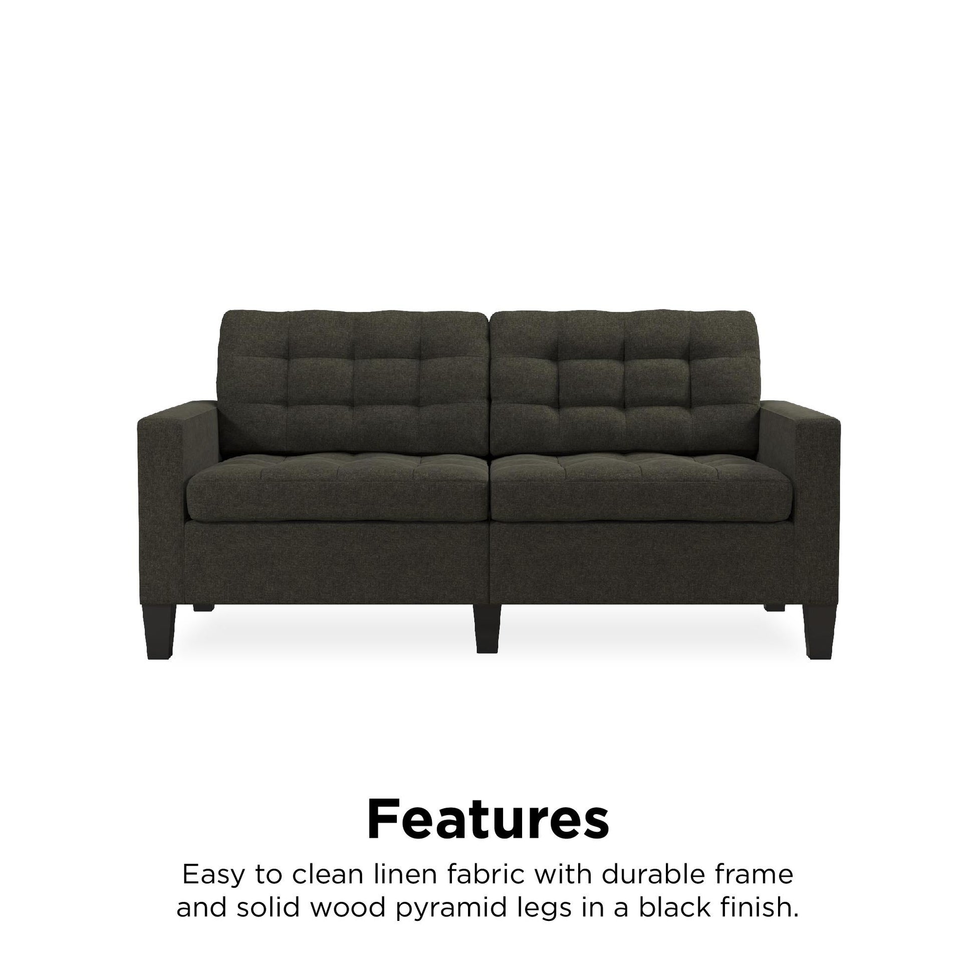 Emily Upholstered Sofa Couch with Deep Tufted Cushions - Gray