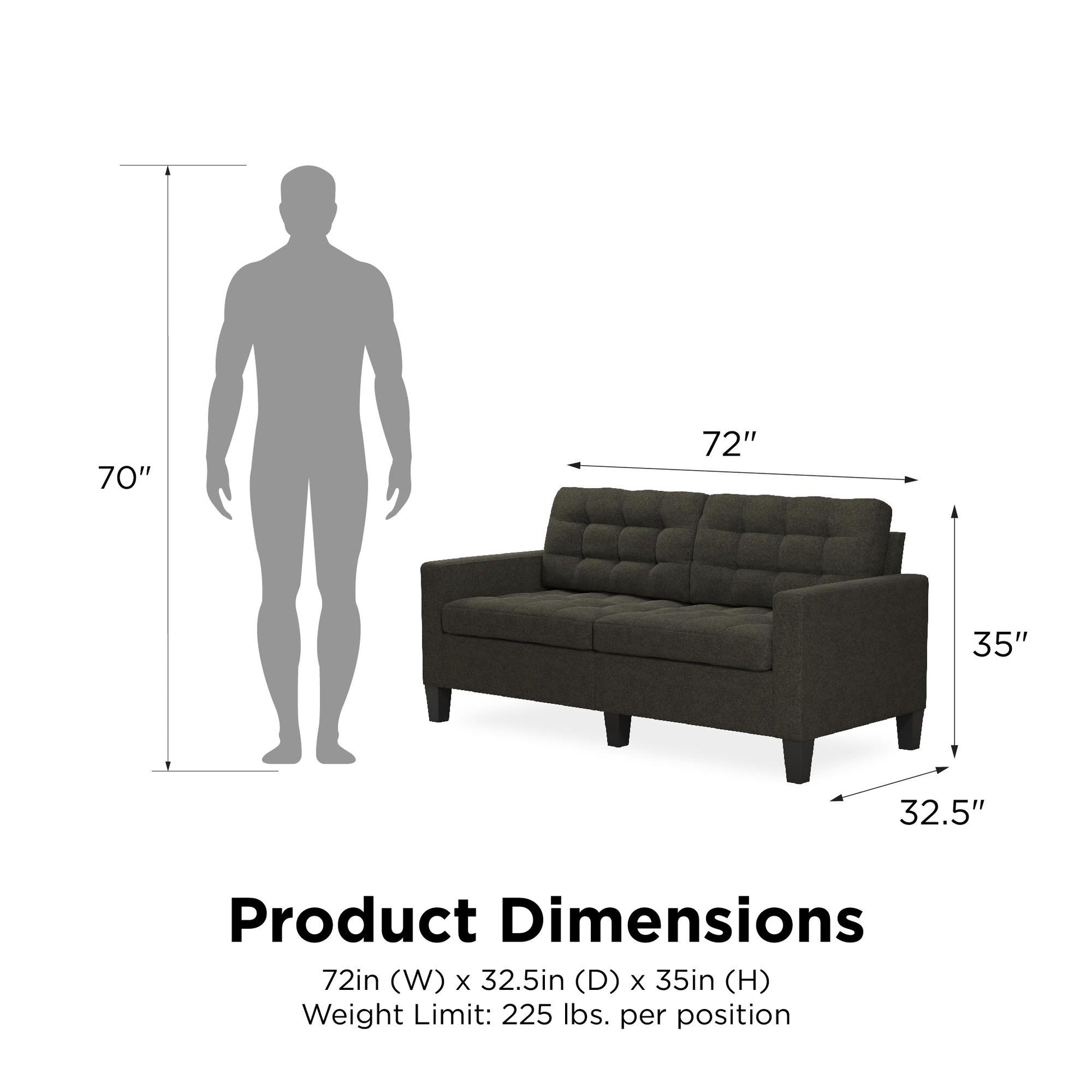 Emily Upholstered Sofa Couch with Deep Tufted Cushions - Gray