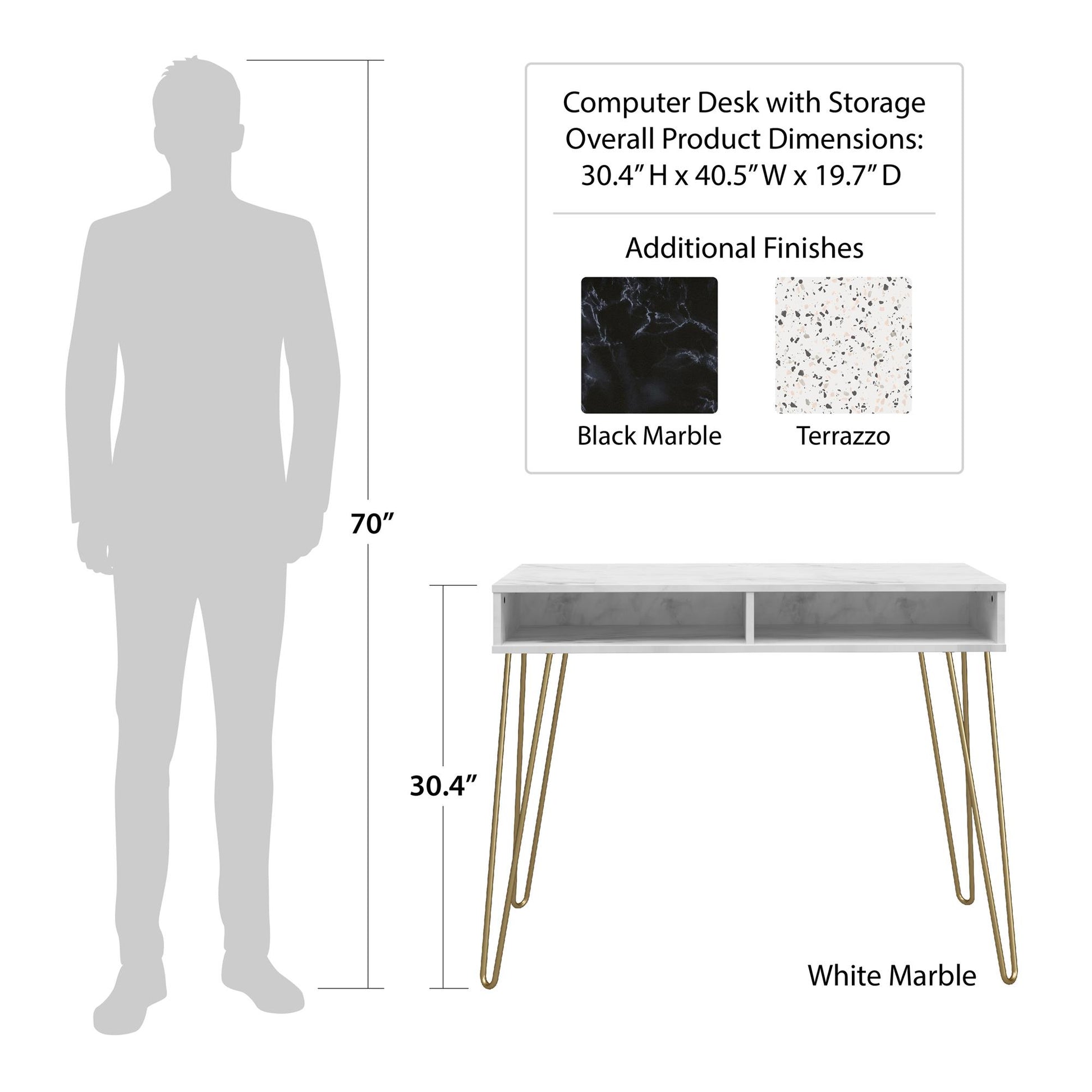 Athena Computer Desk with Storage - Terrazzo