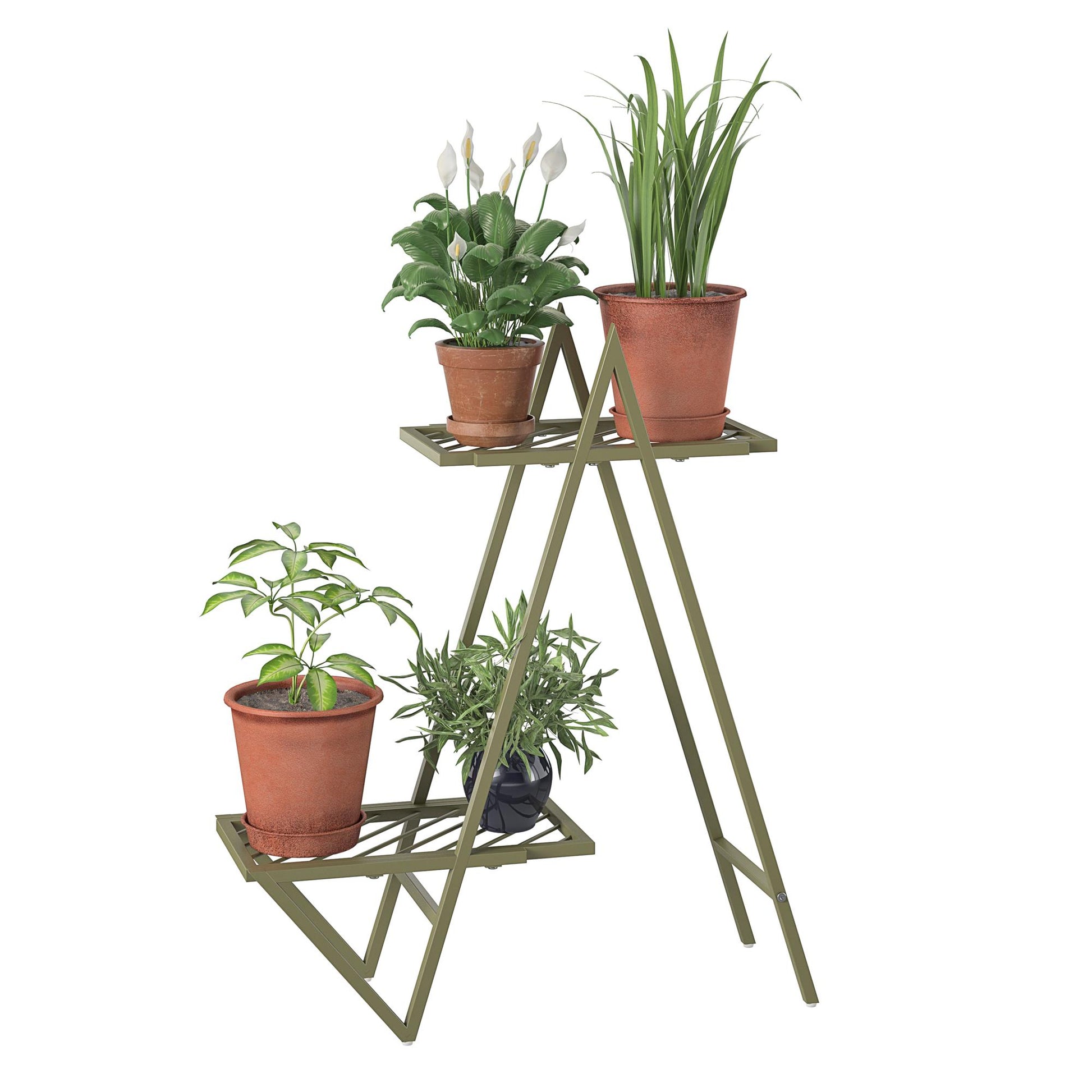Botanika Plant Stand with 2 Metal Shelves for Potted Flowers - Olive Green