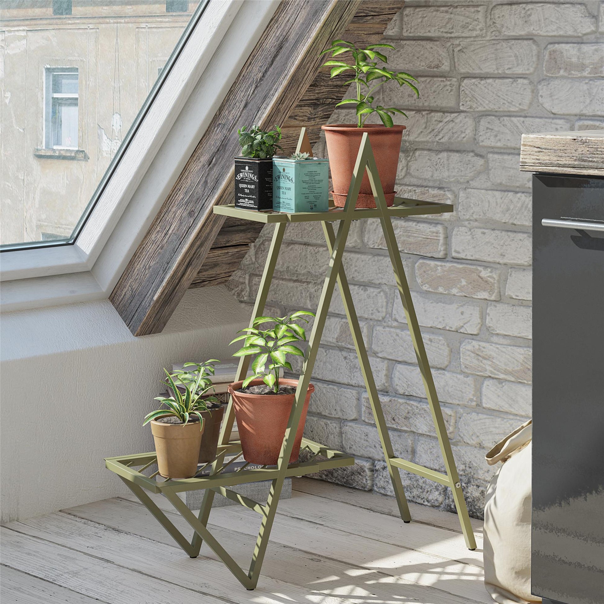 Botanika Plant Stand with 2 Metal Shelves for Potted Flowers - Black