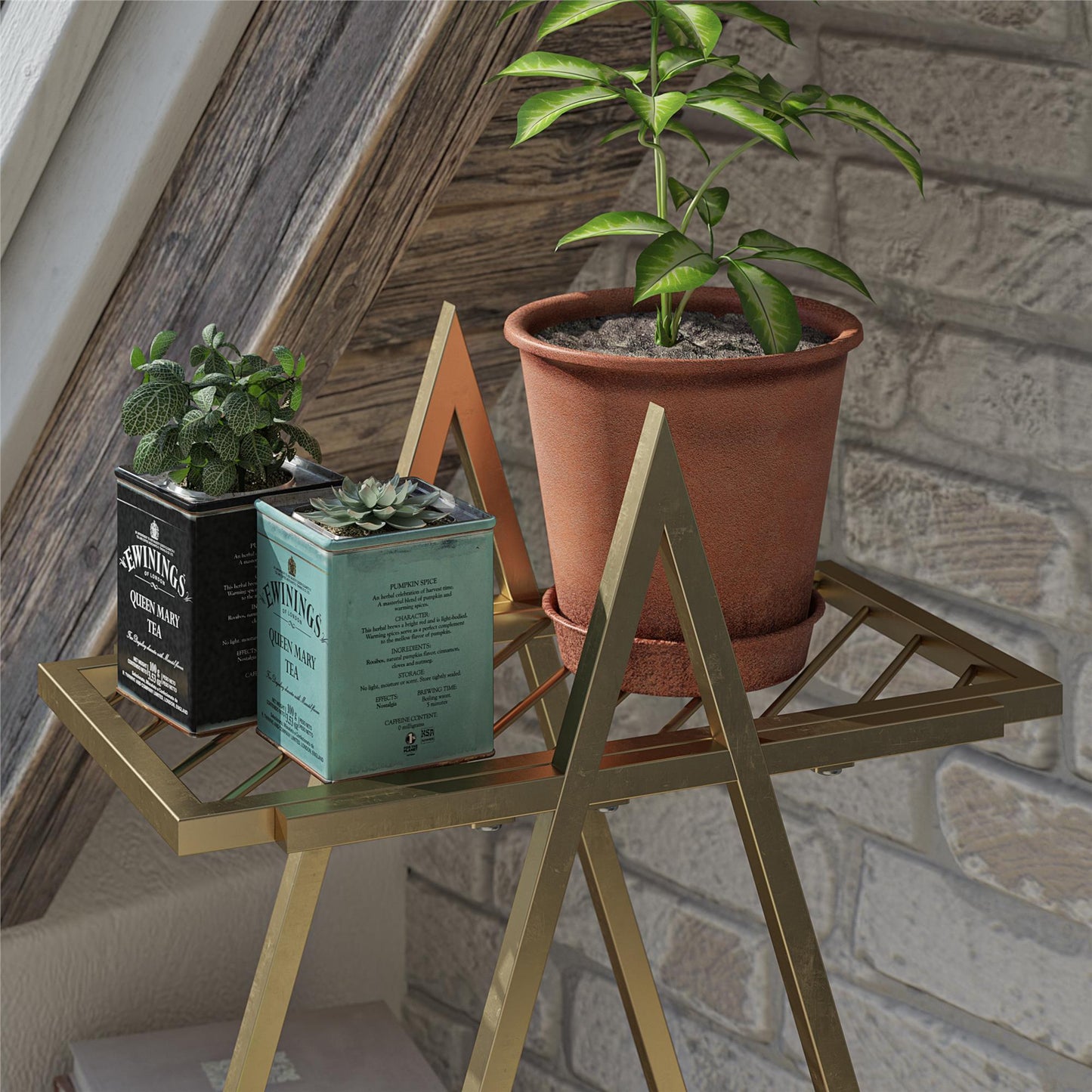 Botanika Plant Stand with 2 Metal Shelves for Potted Flowers - Gold