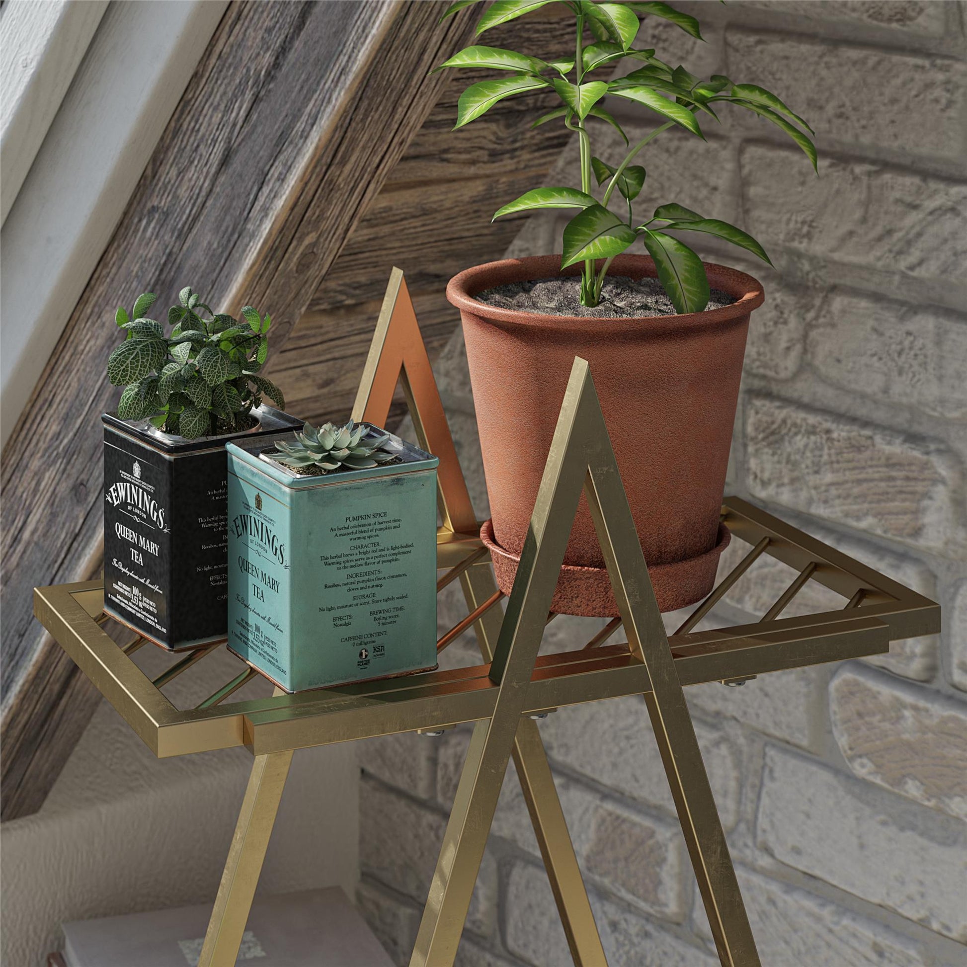 Botanika Plant Stand with 2 Metal Shelves for Potted Flowers - Gold