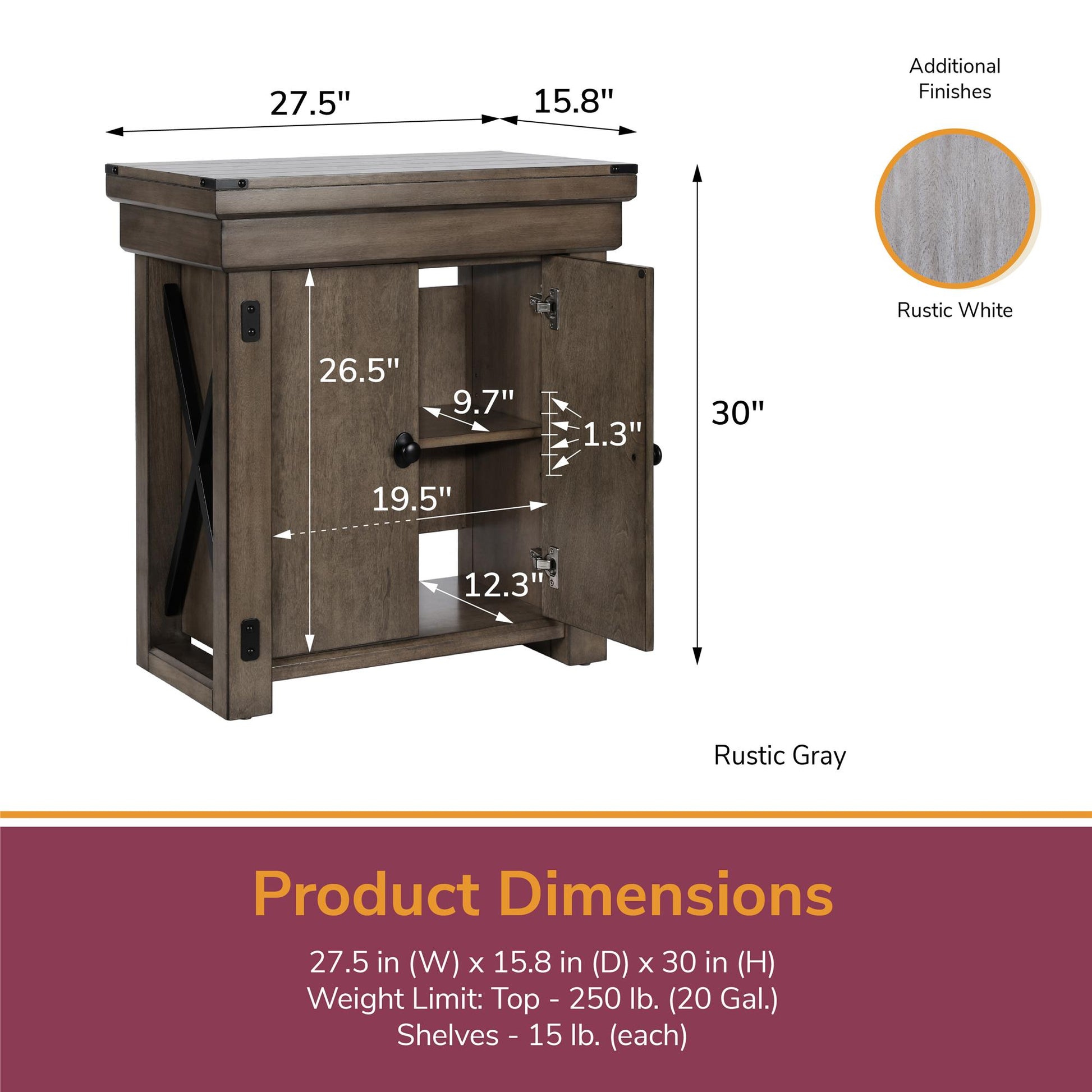 Wildwood 20 Gallon Aquarium Stand with 2 Doors and 2 Shelves - Rustic Gray