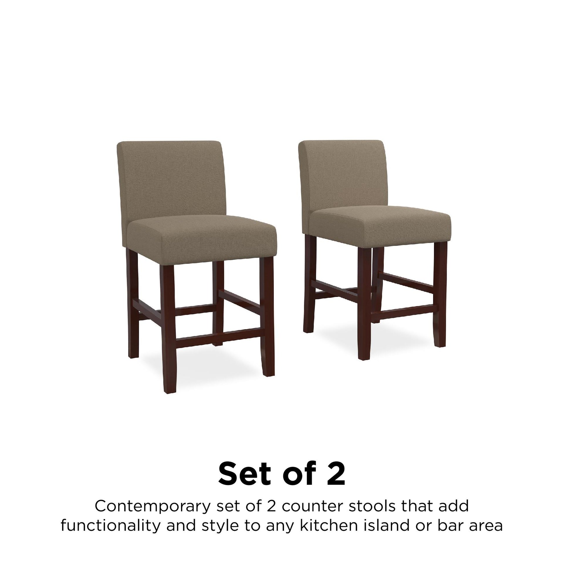Parsons Linen Upholstered Counter Stools, Set of 2 - Taupe - Set of 2