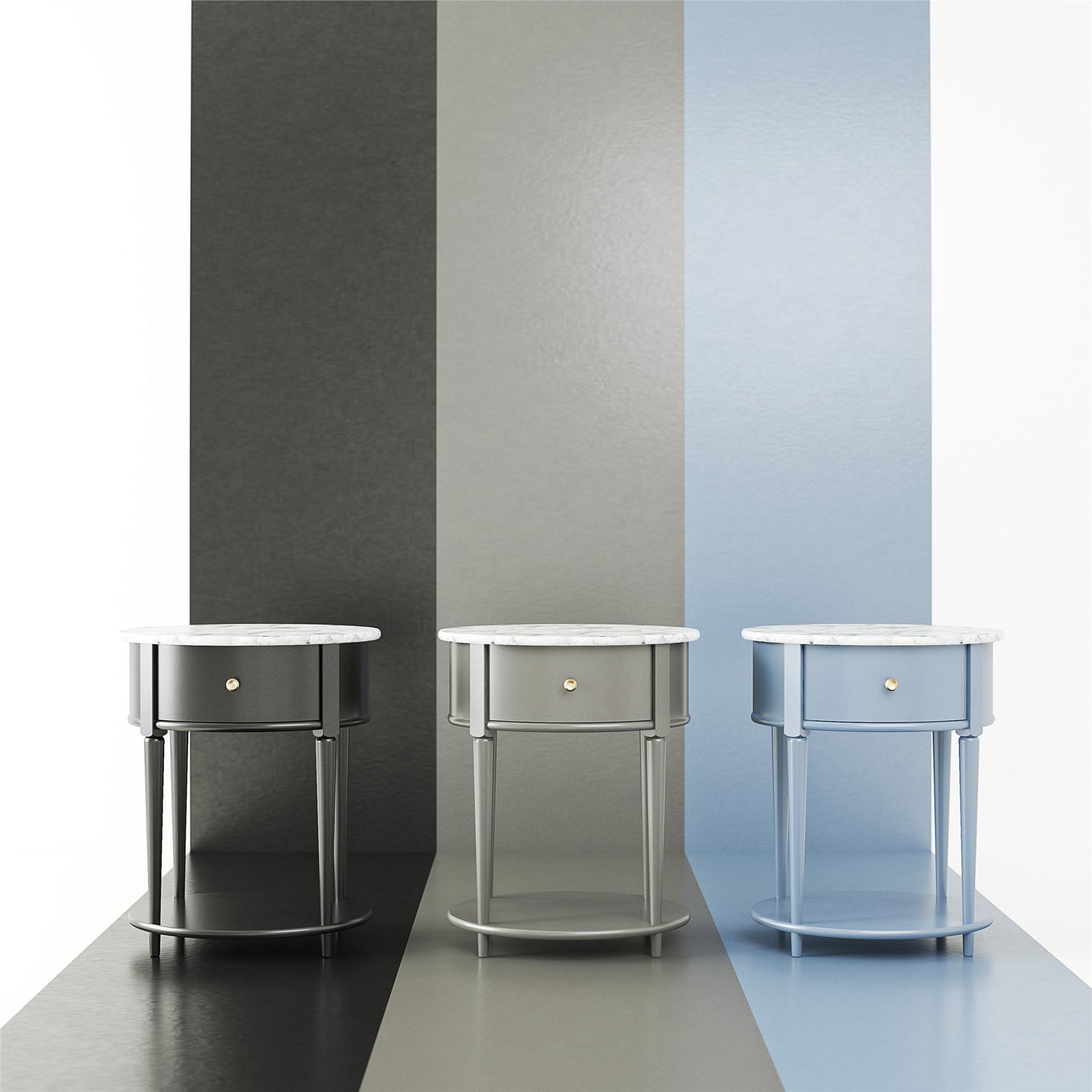Aurora Rounded End Table with Drawer and Lower Shelf - Her Majesty Blue