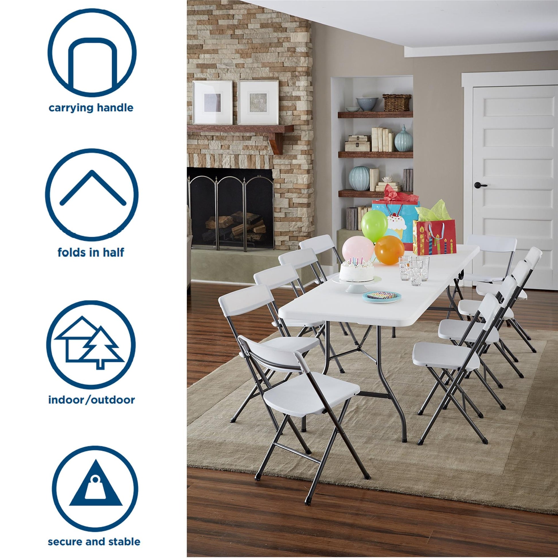 8 ft Fold-in-Half Banquet Folding Table with Handle - White - 8’ FIH