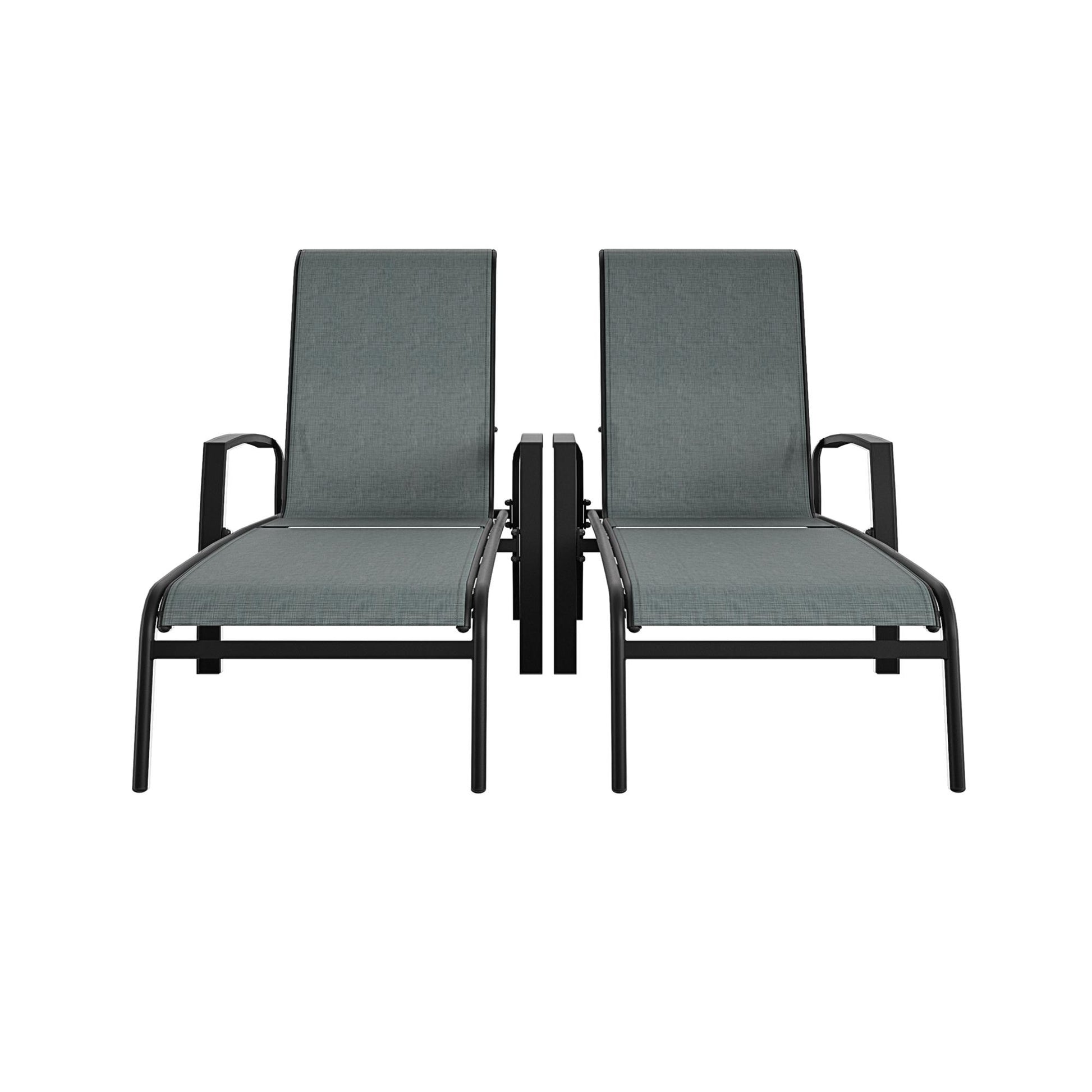 Outdoor Adjustable Aluminum Chaise Lounge Patio Furniture, Set of 2 - Black - 2-Pack