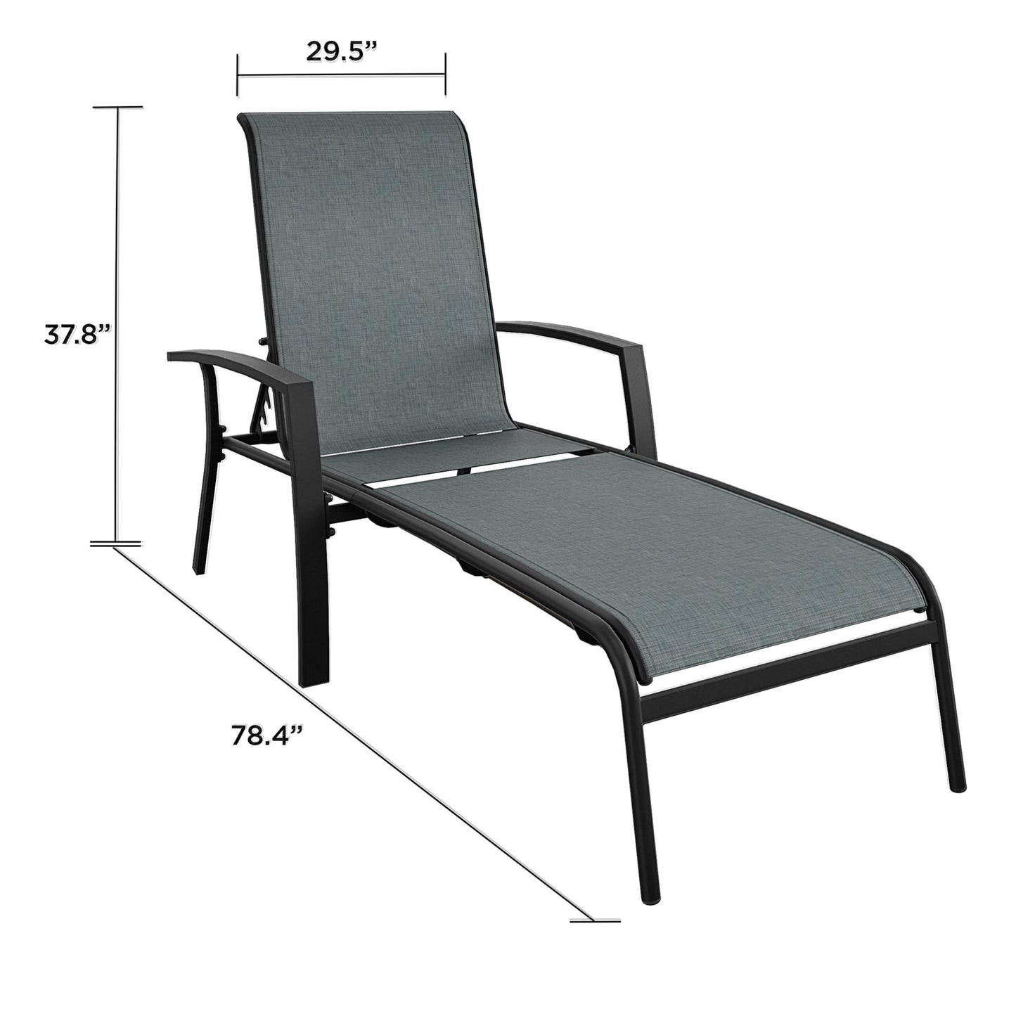 Outdoor Adjustable Aluminum Chaise Lounge Patio Furniture, Set of 2 - Black - 2-Pack