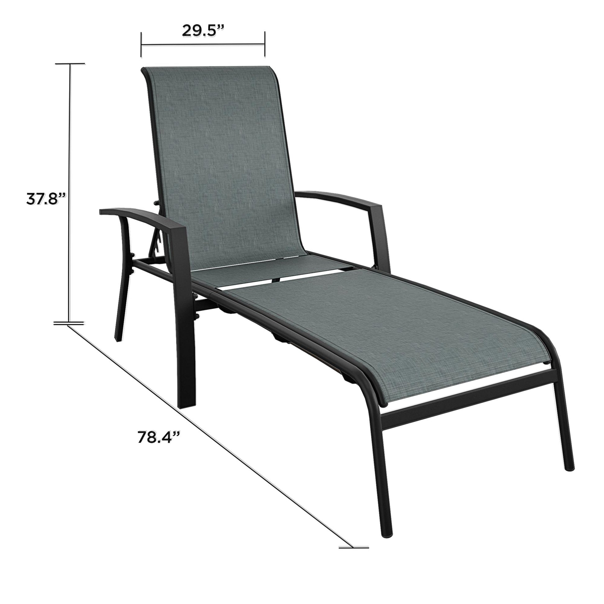 Outdoor Adjustable Aluminum Chaise Lounge Patio Furniture, Set of 2 - Black - 2-Pack