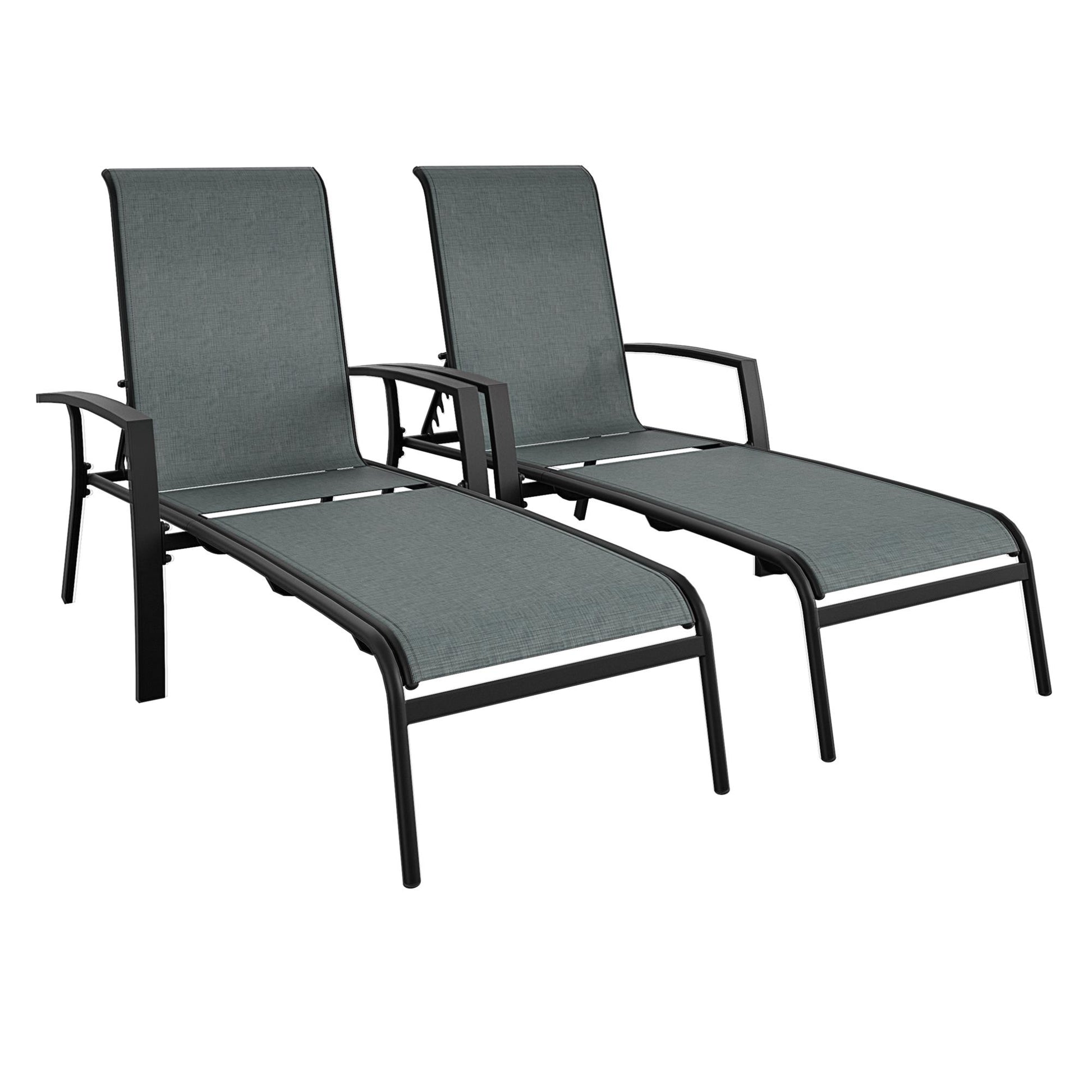 Outdoor Adjustable Aluminum Chaise Lounge Patio Furniture, Set of 2 - Black - 2-Pack