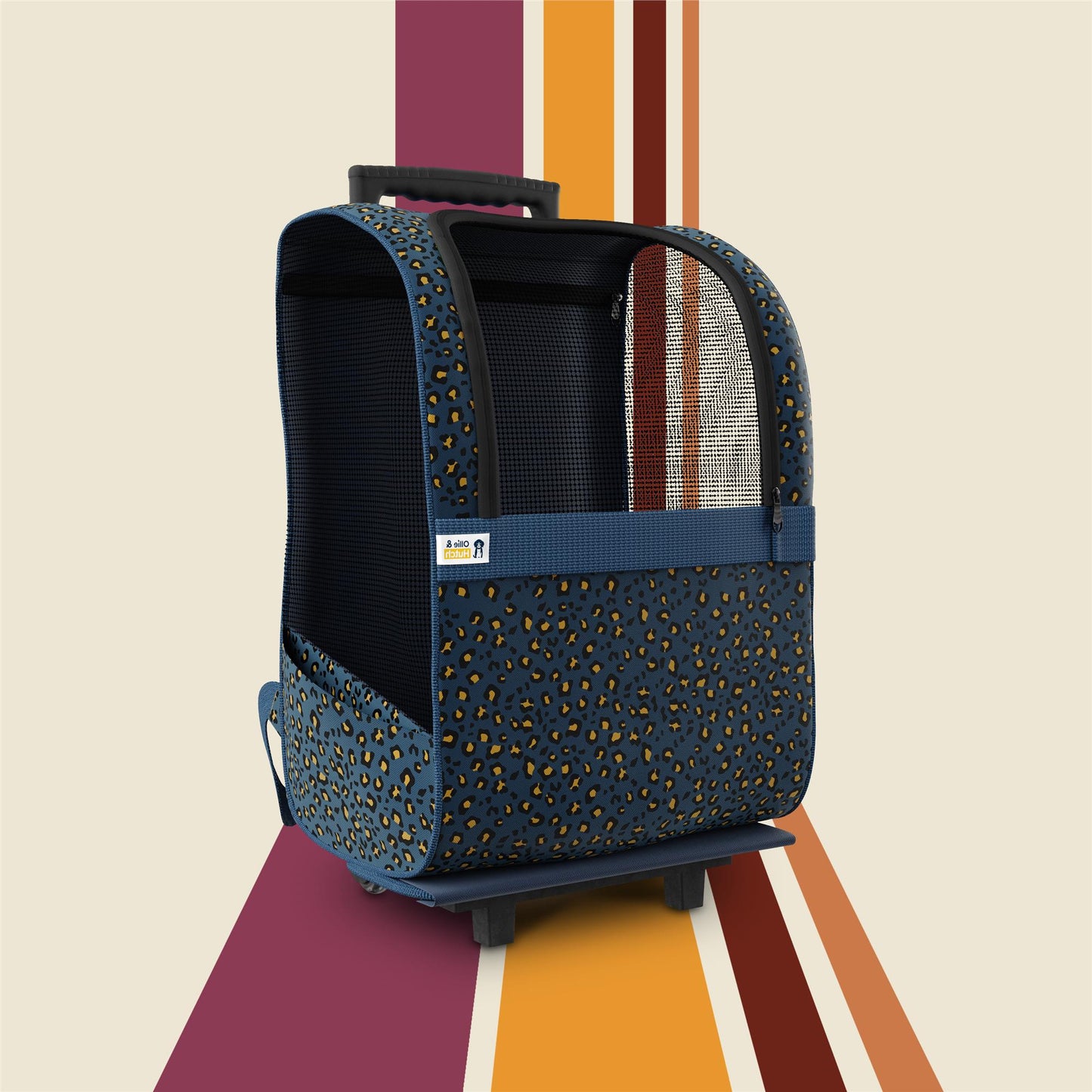 Kaya Pet Carrier Trolley with Pull Up Handle - Blue Cheetah