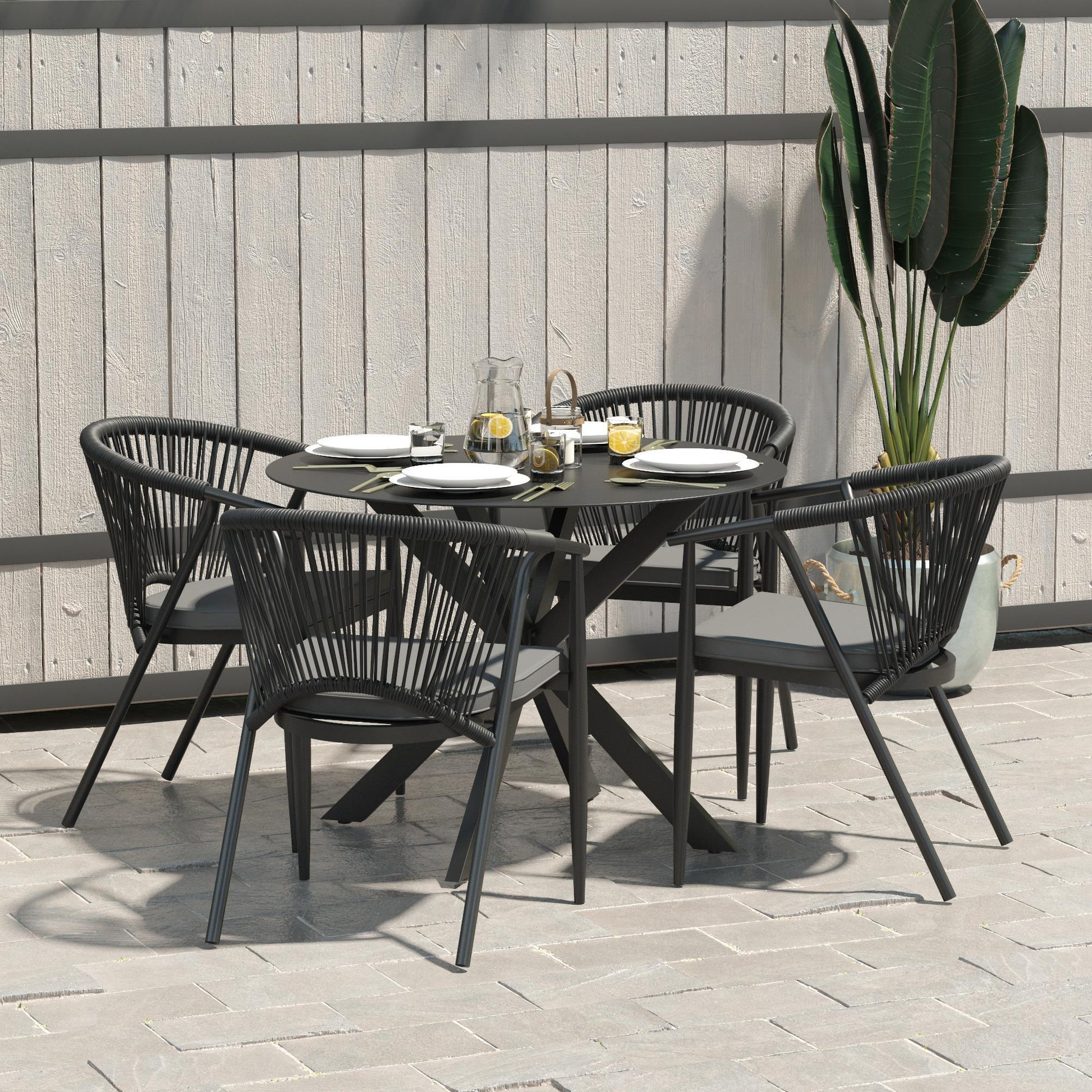 CosmoLiving by Cosmopolitan, Circi Collection, Dining Table with Glass Top, Black and Charcoal - Charcoal