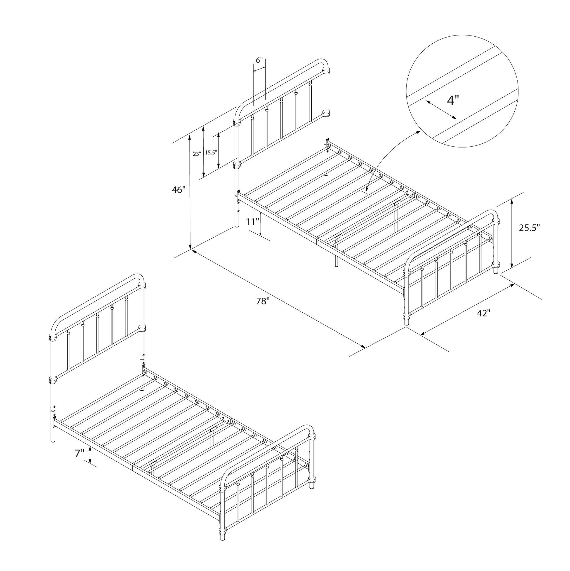 Wallace Spindle Metal Bed with Elegant Curves and Slats - White - Twin