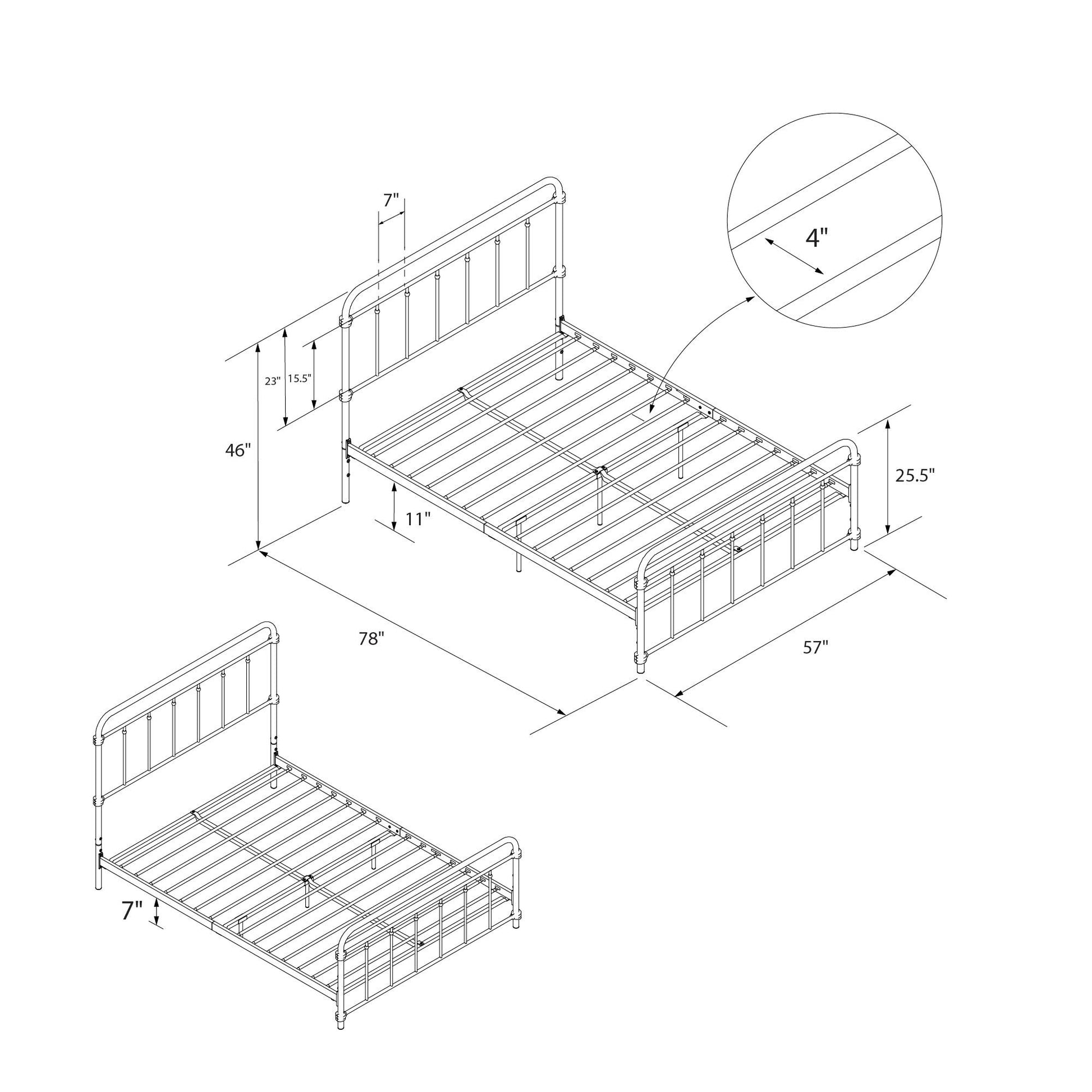 Wallace Spindle Metal Bed with Elegant Curves and Slats - White - Full