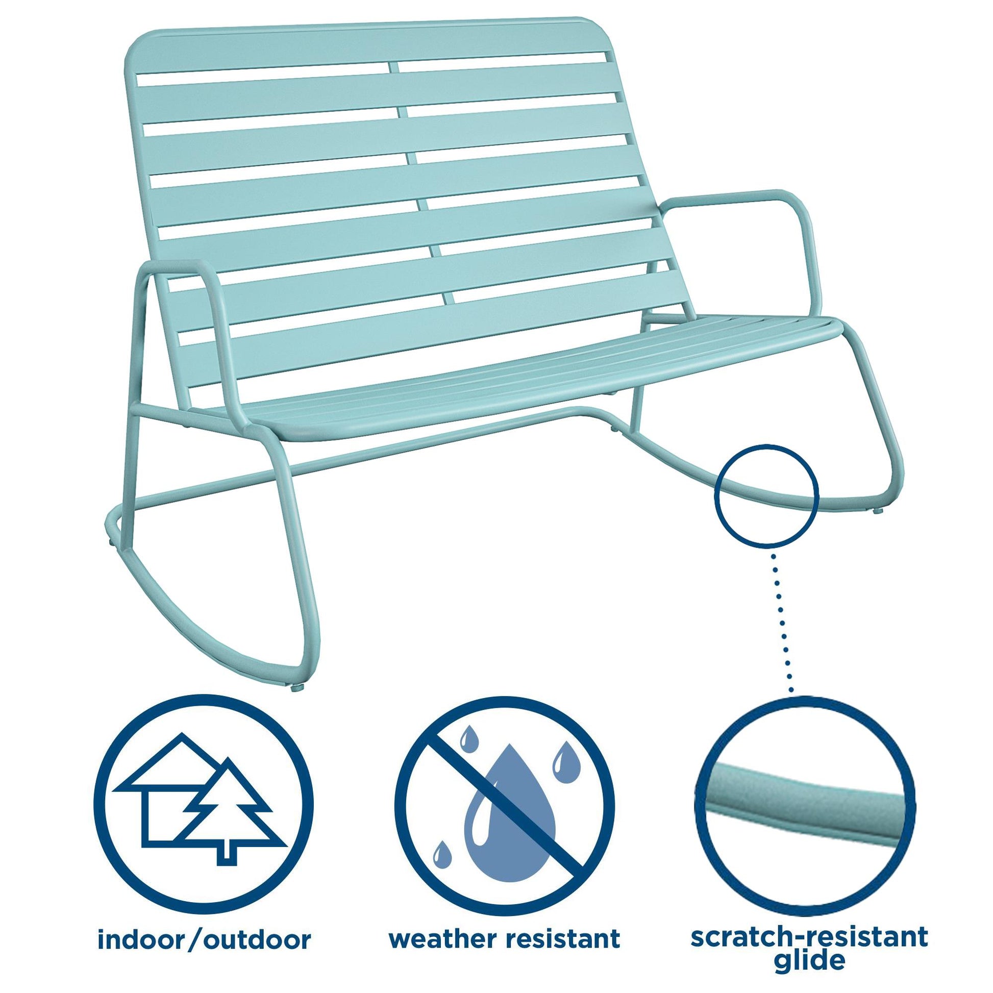 Poolside Gossip Roberta Outdoor/Indoor Rocker Loveseat - Aqua Haze - 1-Pack
