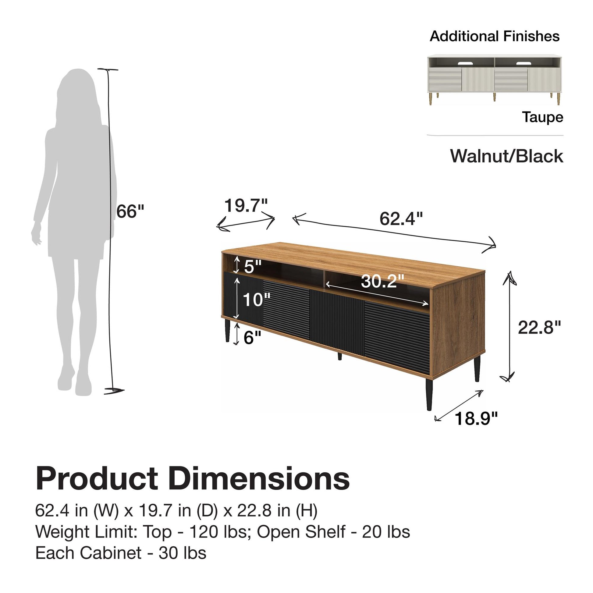 Daphne TV Console, Walnut and Black - Walnut