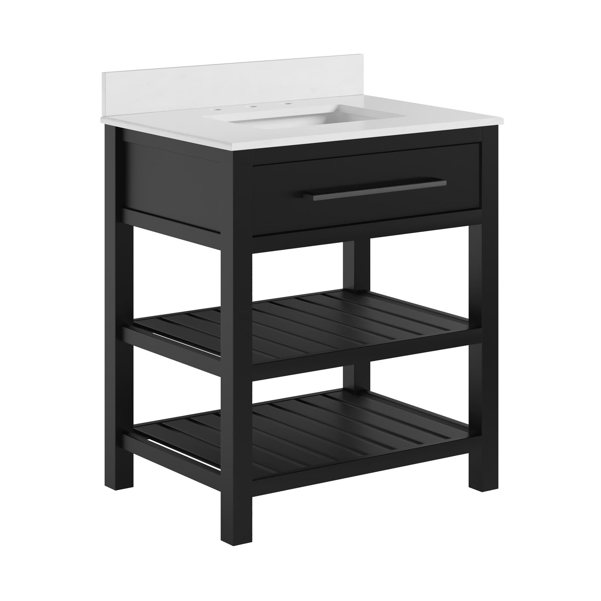 Camden Bathroom Vanity with Ceramic Sink and Metal Towel Rack - Black - 30"
