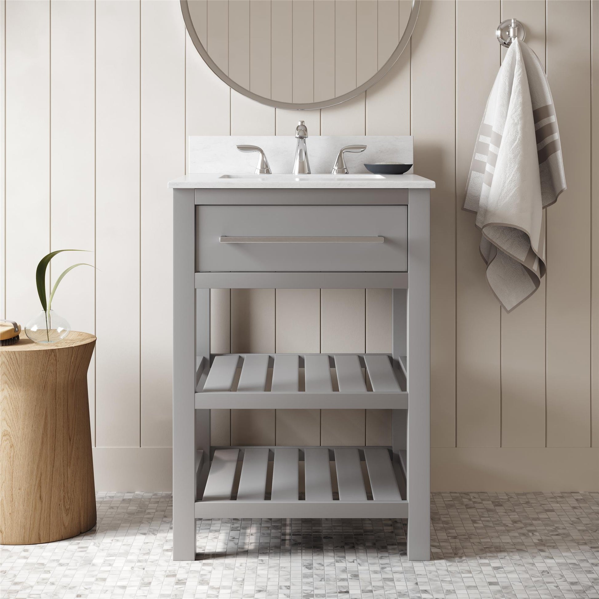 Camden Bathroom Vanity with Ceramic Sink and Metal Towel Rack - Gray - 24"
