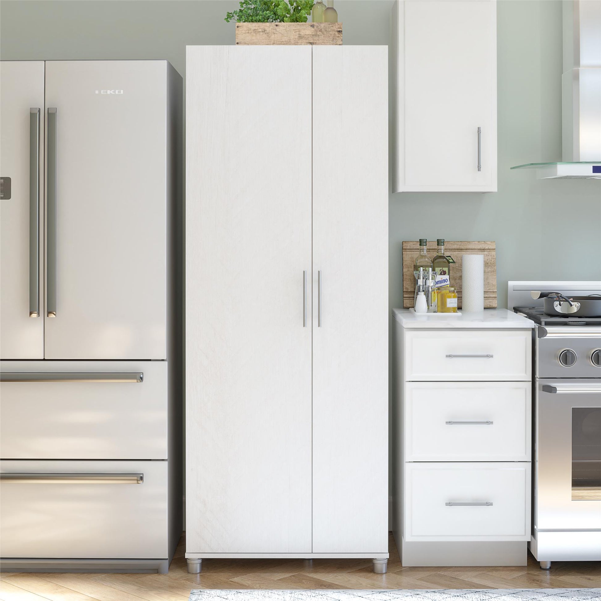 Camberly Tall Asymmetrical Cabinet, Ivory Oak - Ivory Oak