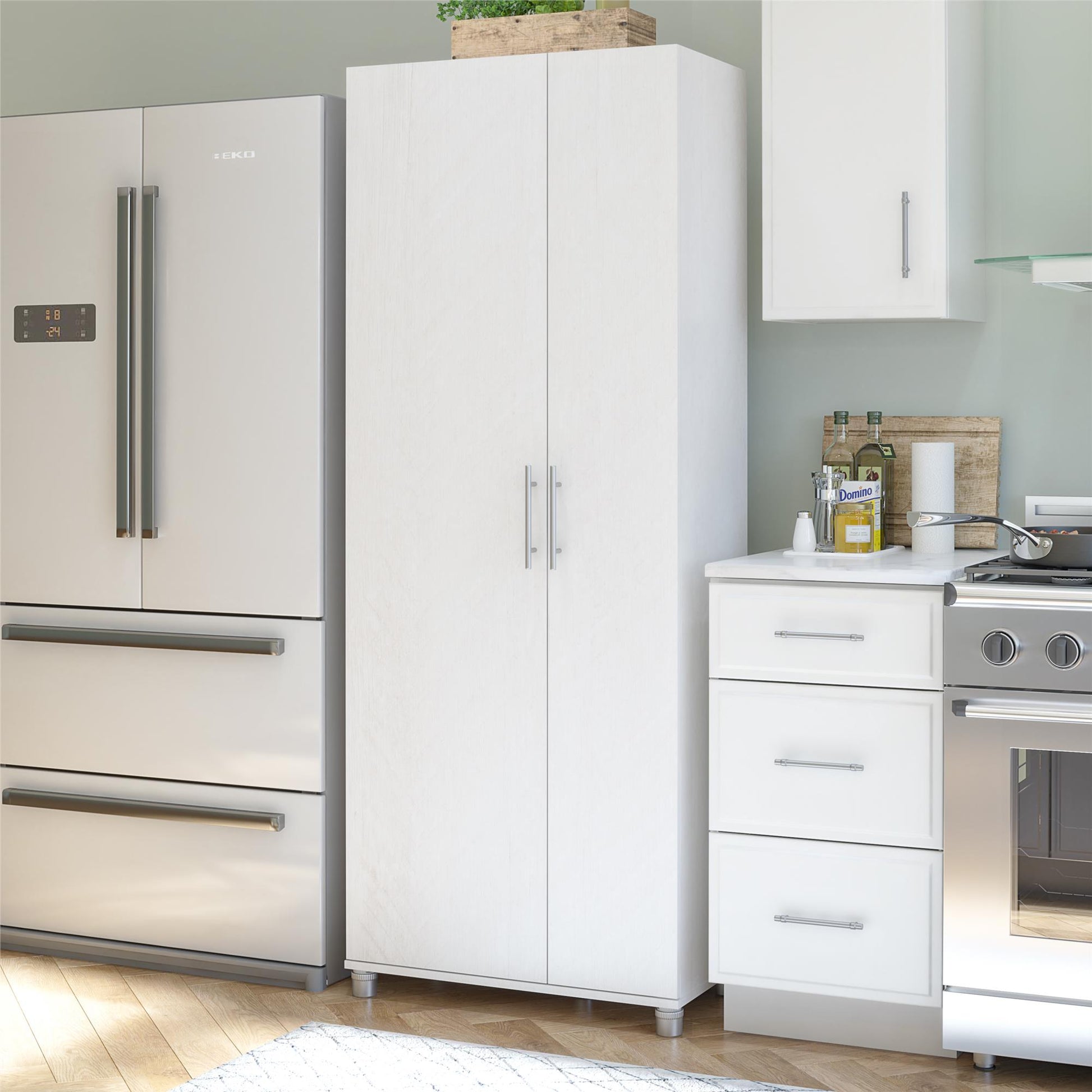 Camberly Tall Asymmetrical Cabinet, Ivory Oak - Ivory Oak