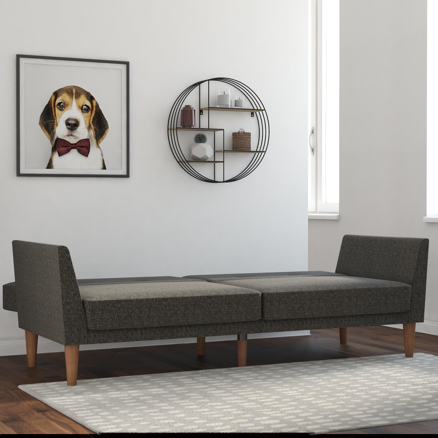 Regal Linen Upholstered Futon - Grey Linen