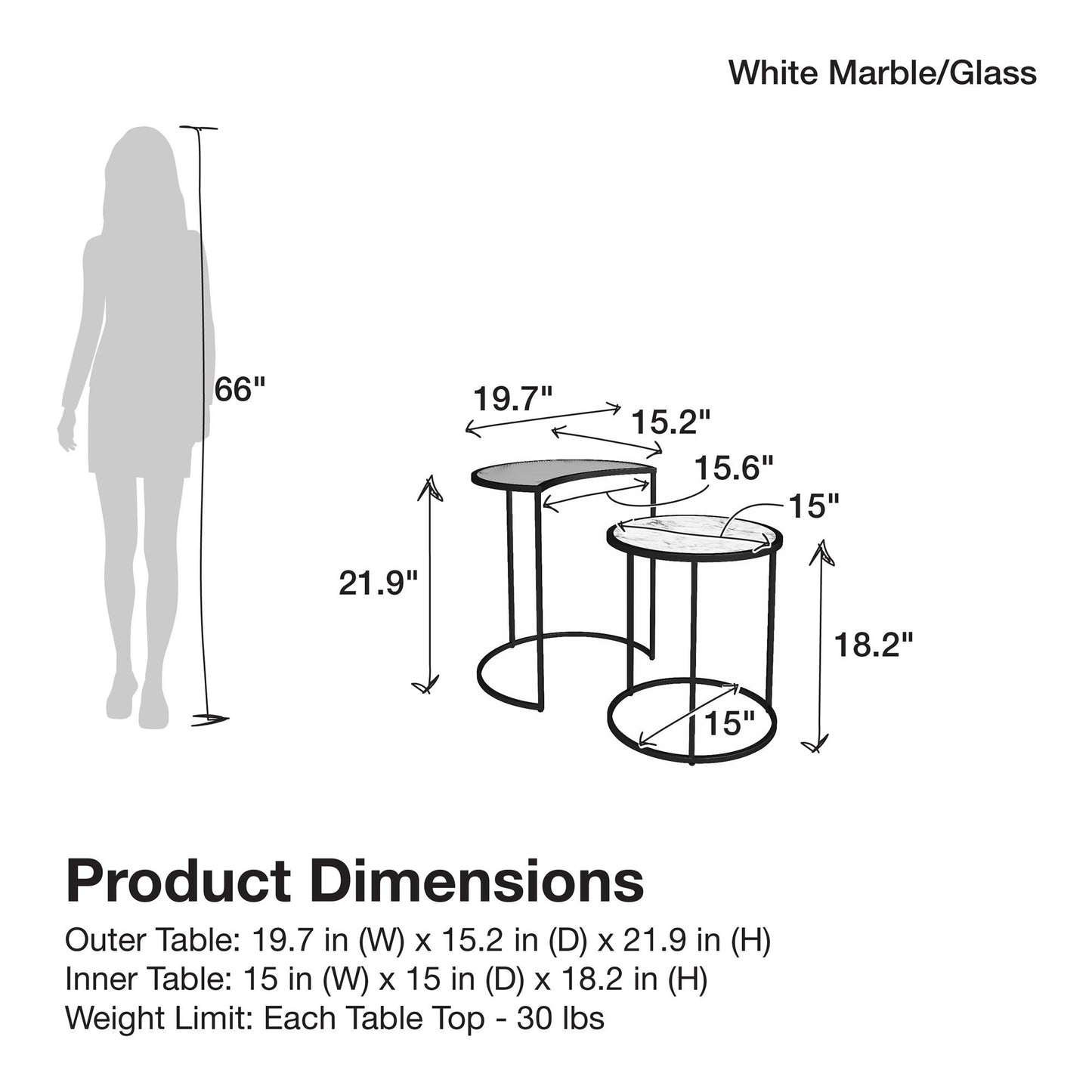Moon Phases Nesting End Tables, White Marble/Glass - White marble