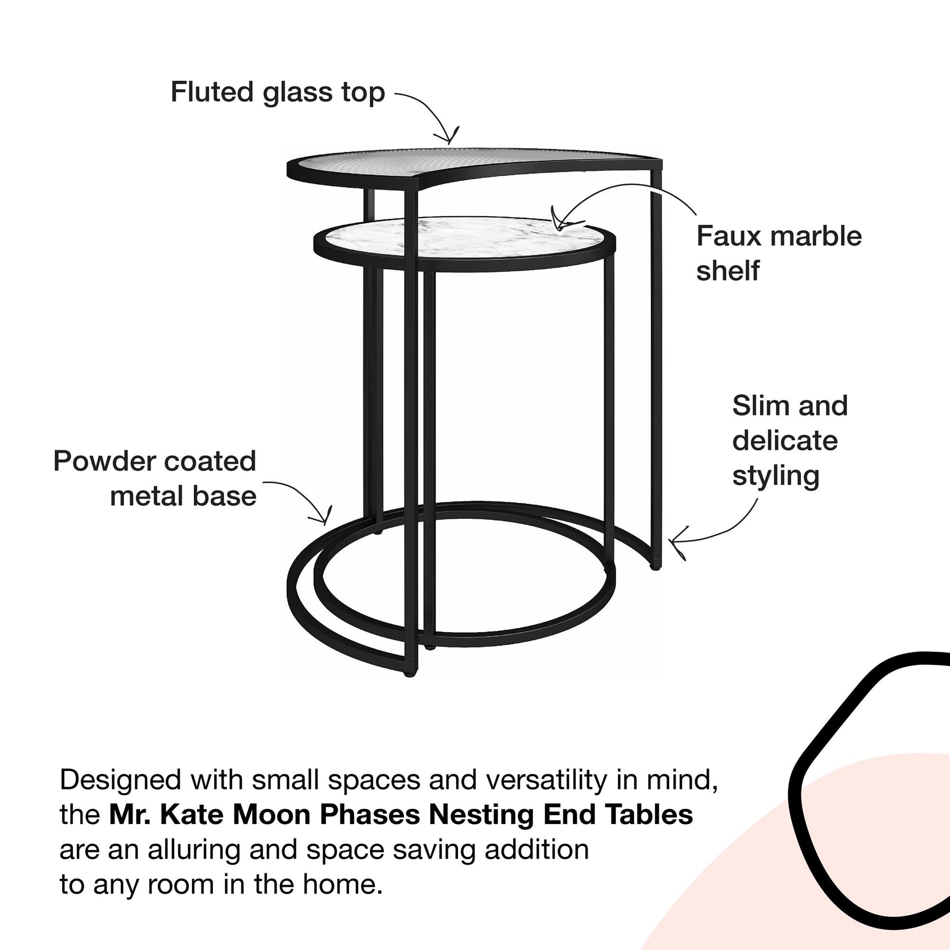 Moon Phases Nesting End Tables, White Marble/Glass - White marble