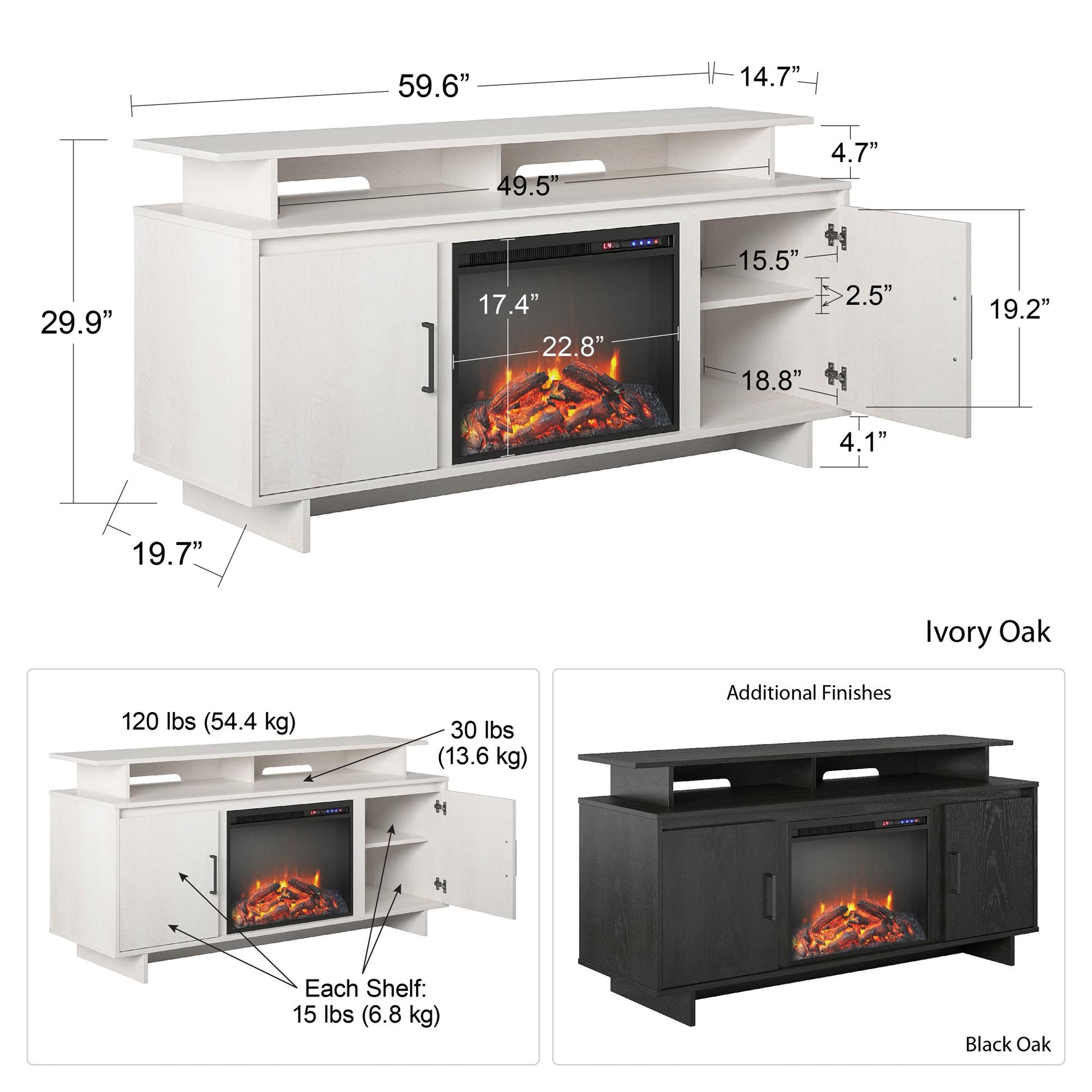 Merritt Avenue Electric Fireplace TV Console with 2 Storage Cabinets for TVs up to 74" - Black Oak