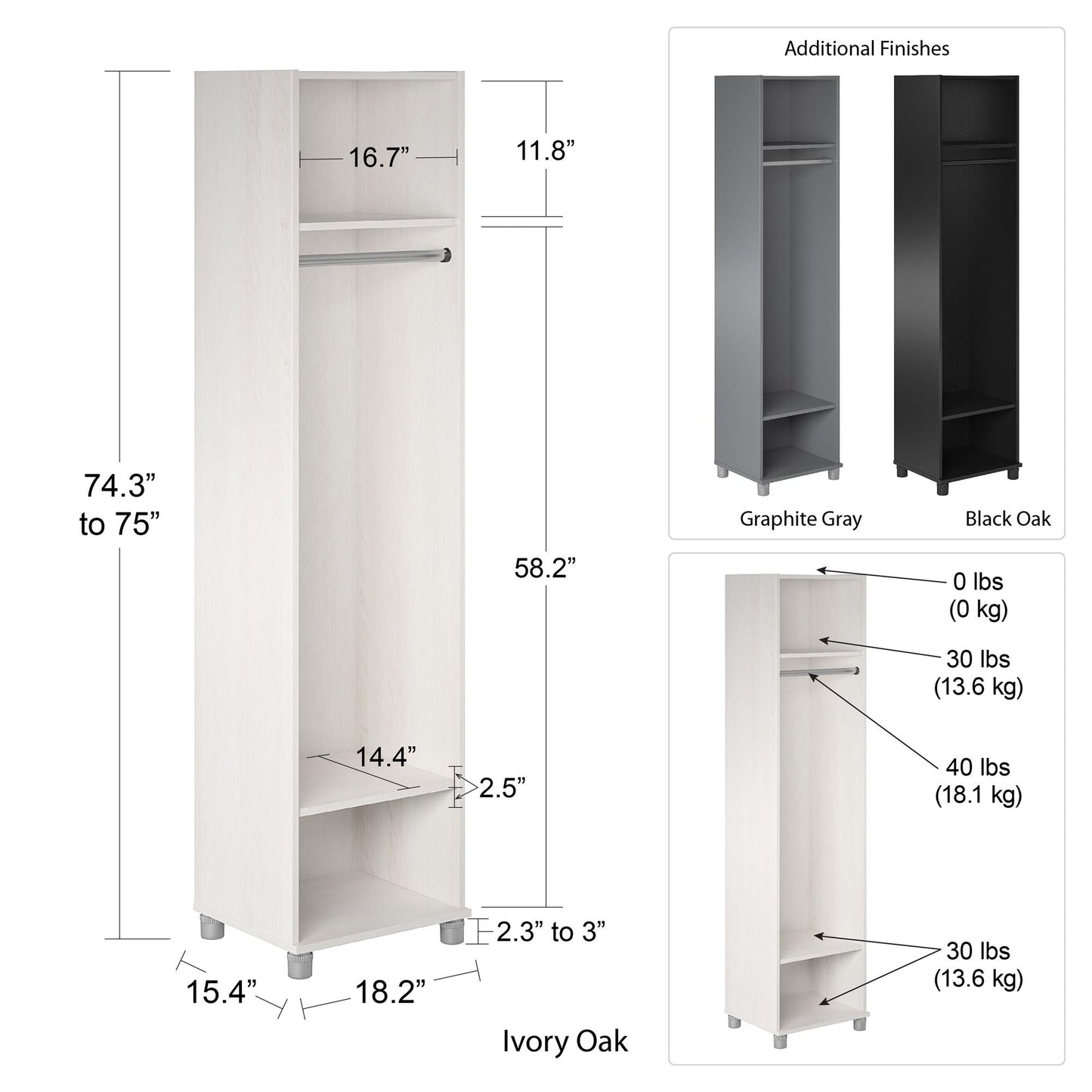Camberly 18" Wide Mudroom Cabinet with Clothing Rod & Adjustable Shelving - Graphite Grey