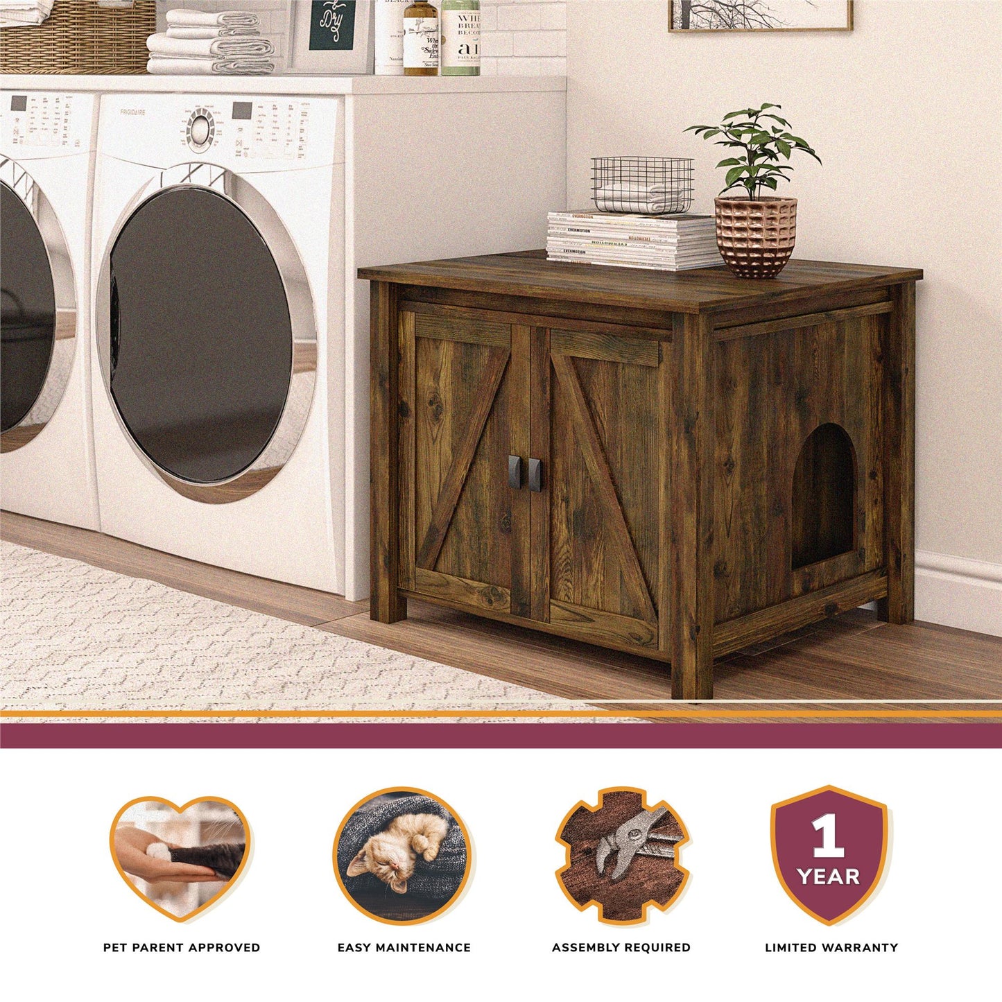 Farmington Rustic Farmhouse Litter Box Enclosure for Cats - Rustic