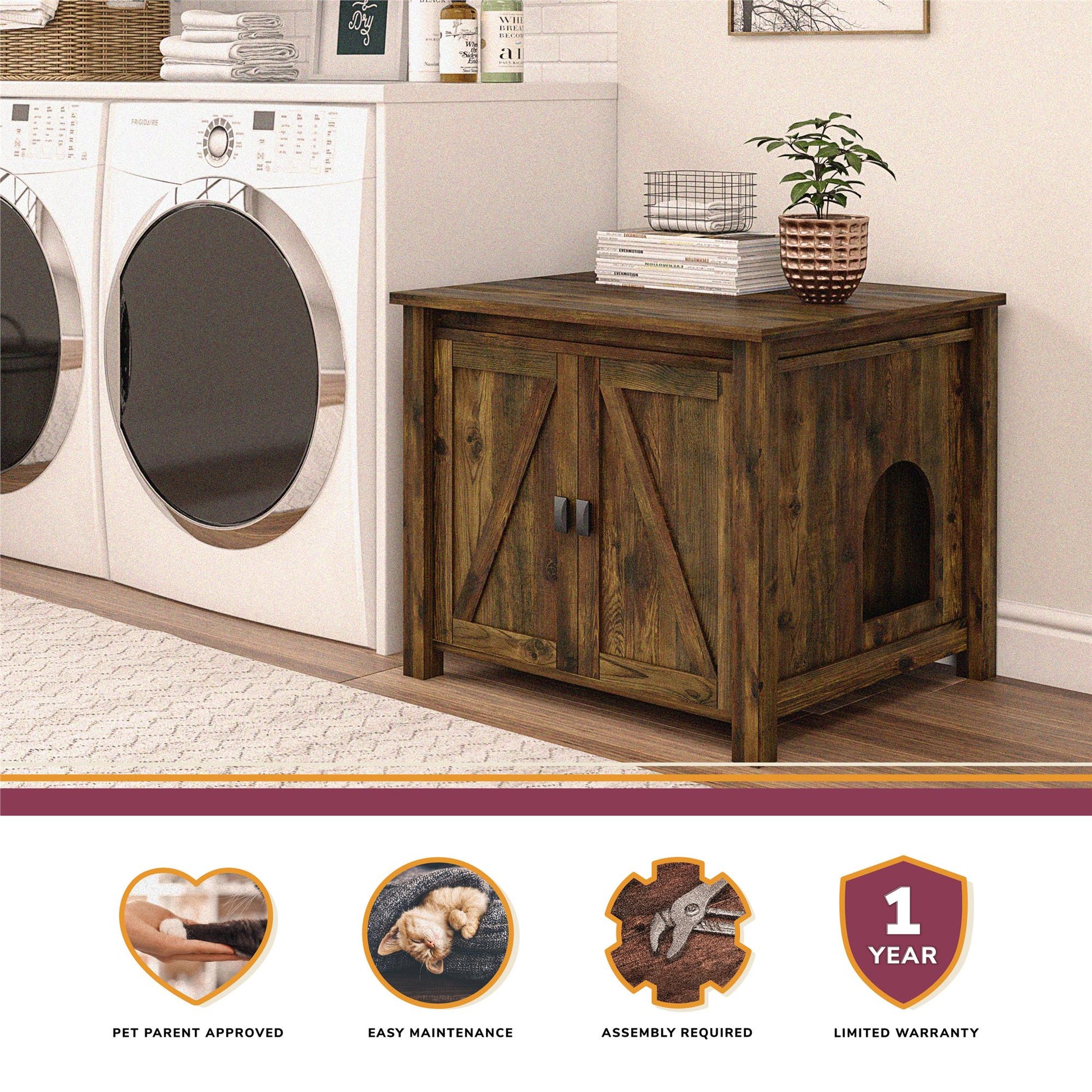 Farmington Rustic Farmhouse Litter Box Enclosure for Cats - Rustic