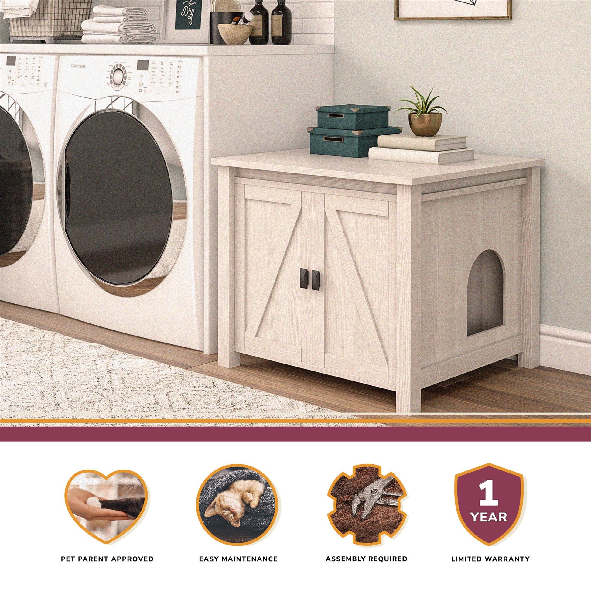 Farmington Rustic Farmhouse Litter Box Enclosure for Cats - Ivory Pine