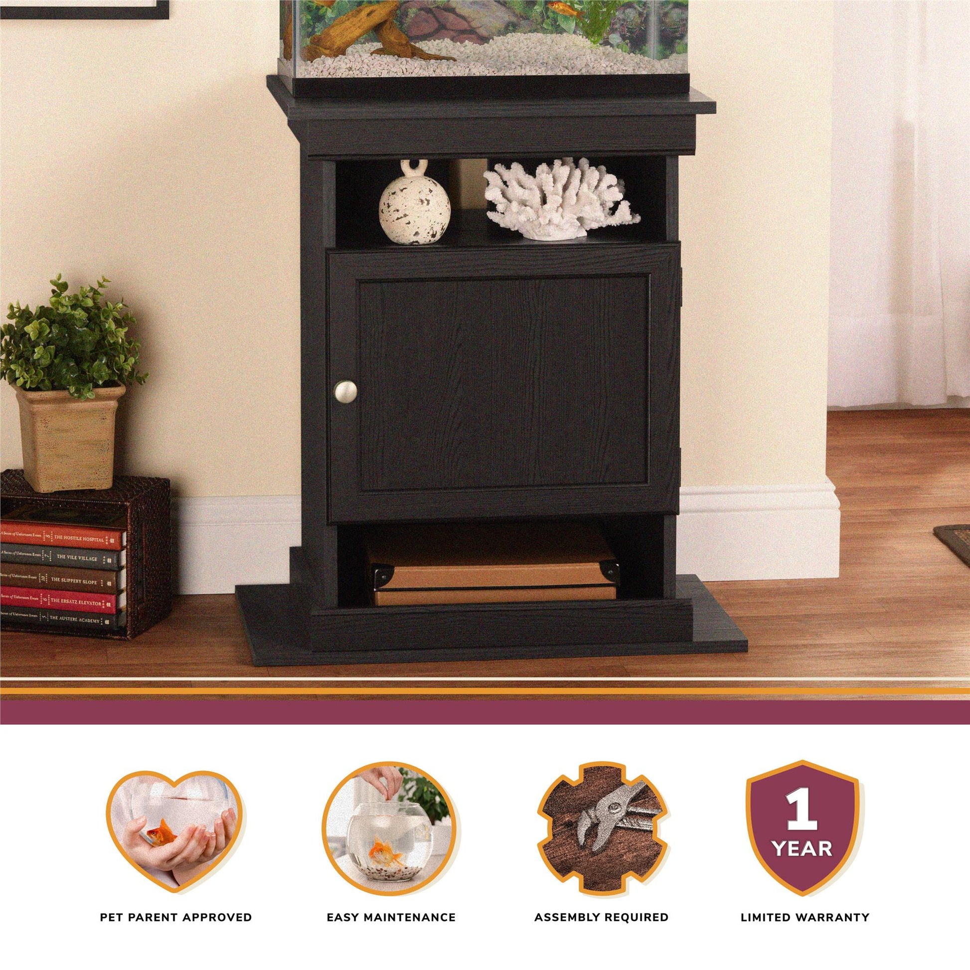 10/20 Gallon Aquarium Stand with Open and Concealed Storage - Black Oak