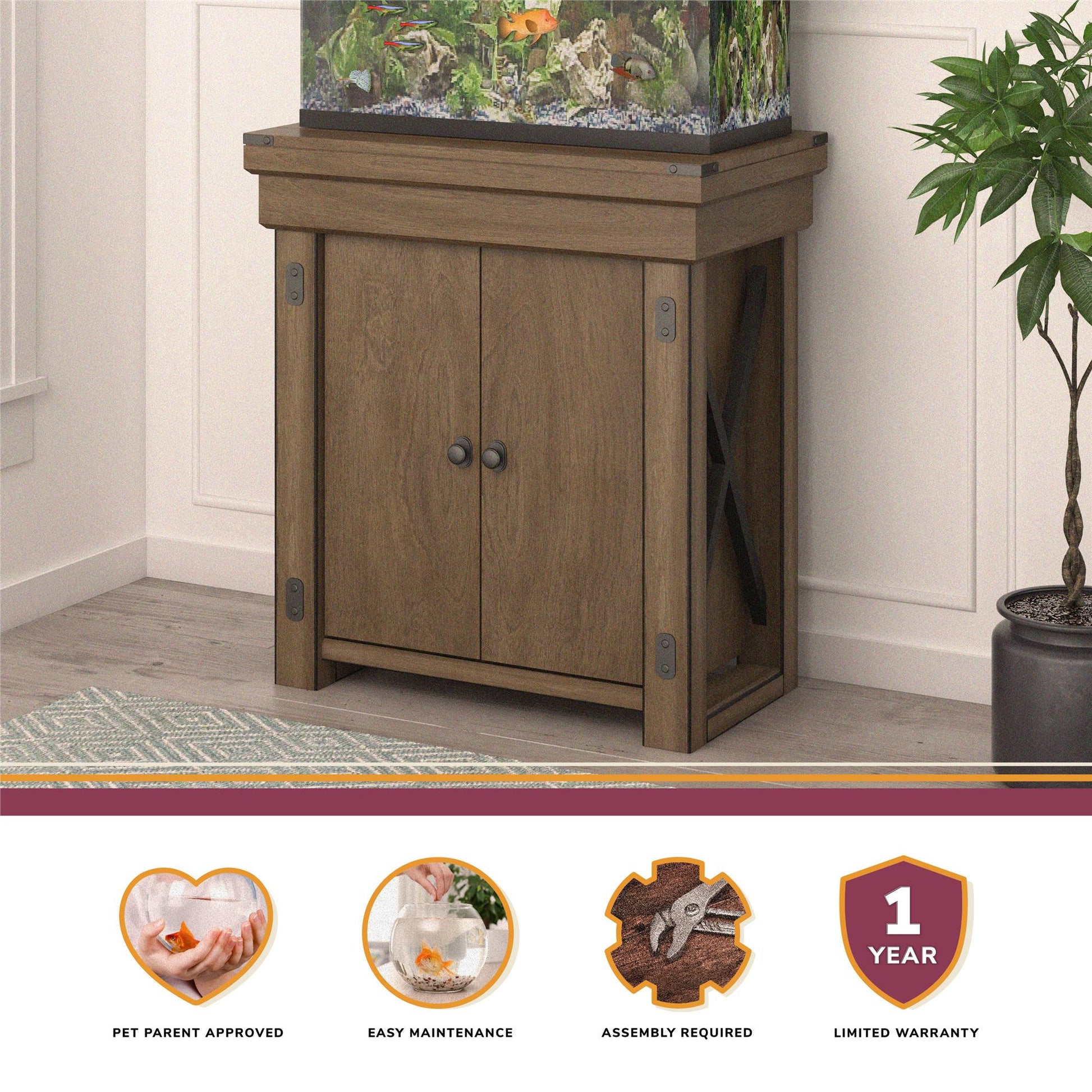 Wildwood 20 Gallon Aquarium Stand with 2 Doors and 2 Shelves - Rustic Gray