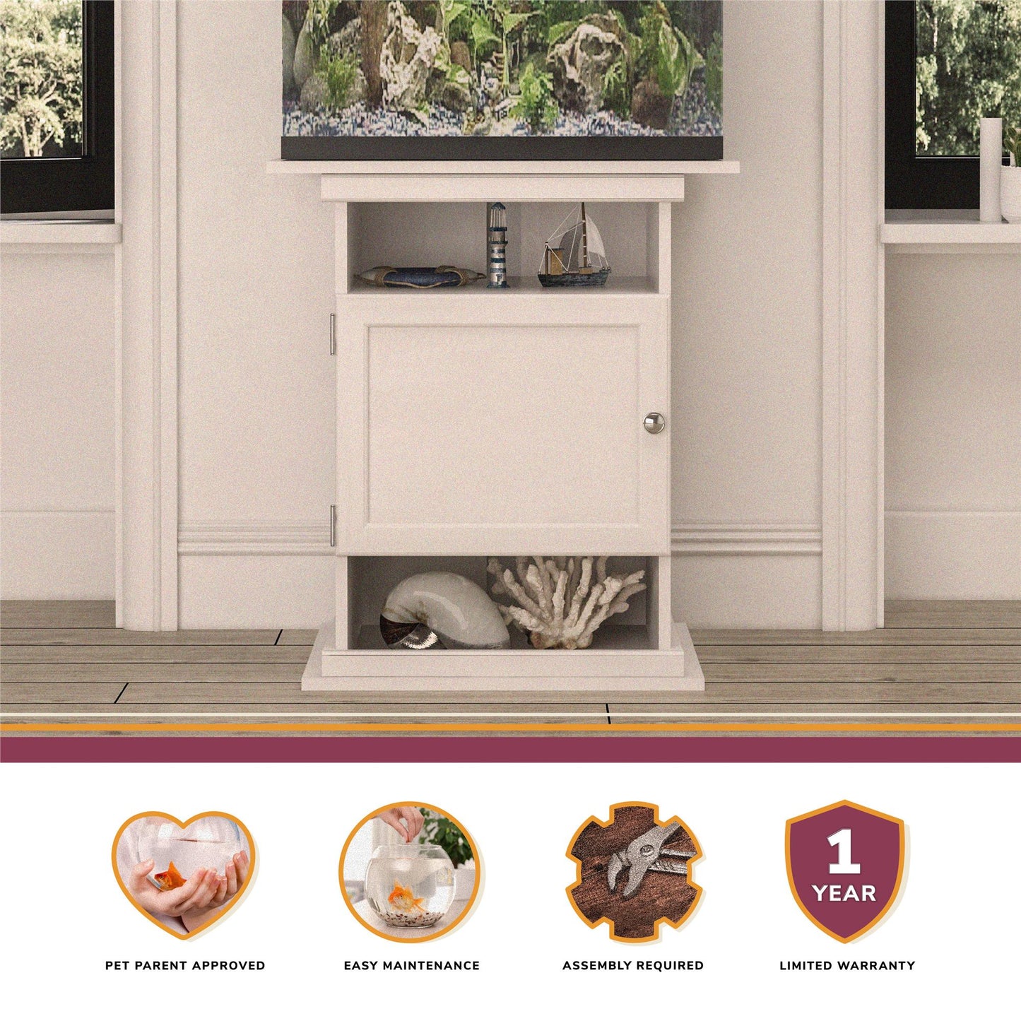 10/20 Gallon Aquarium Stand with Open and Concealed Storage - Ivory Oak