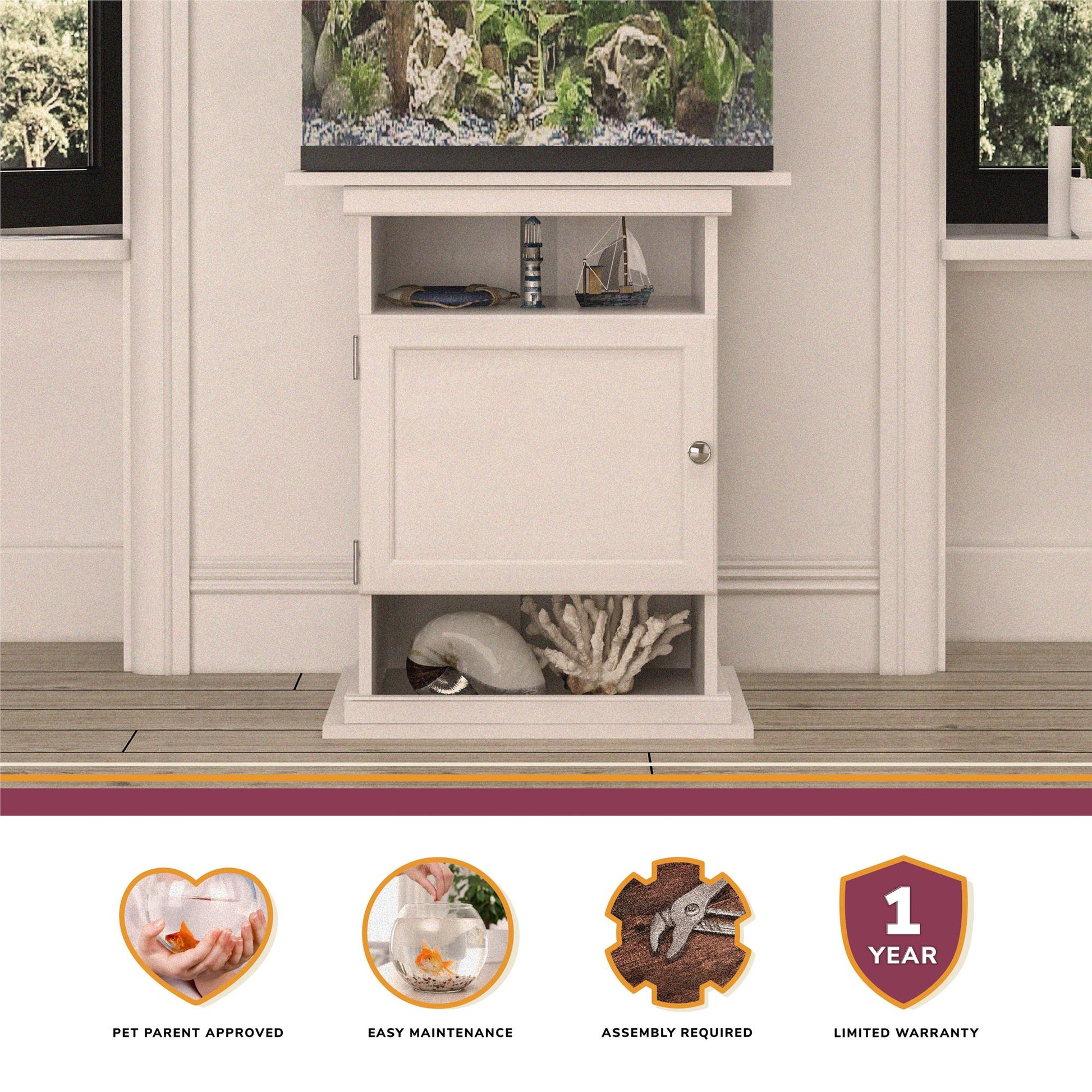 10/20 Gallon Aquarium Stand with Open and Concealed Storage - Ivory Oak