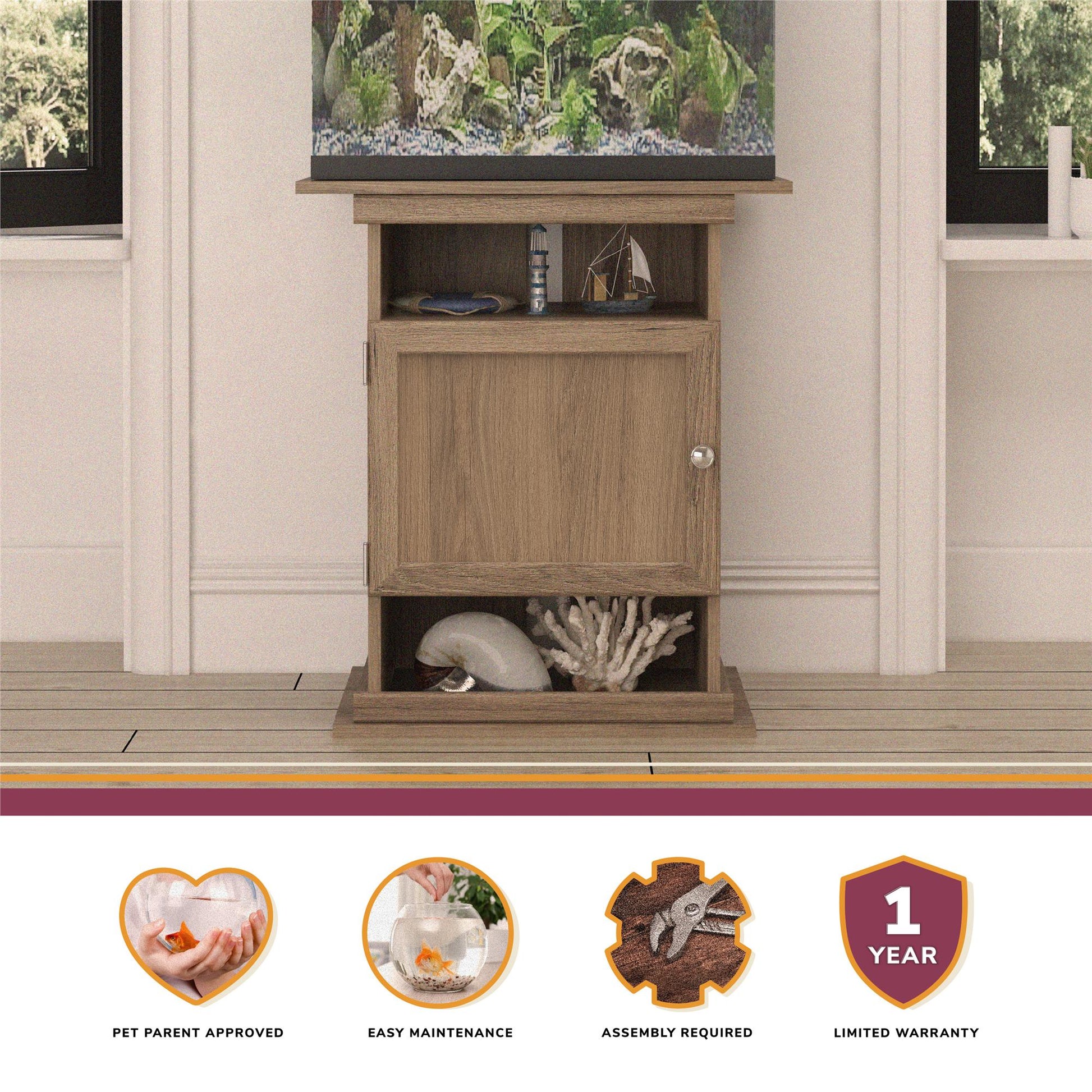10/20 Gallon Aquarium Stand with Open and Concealed Storage - Rustic Oak