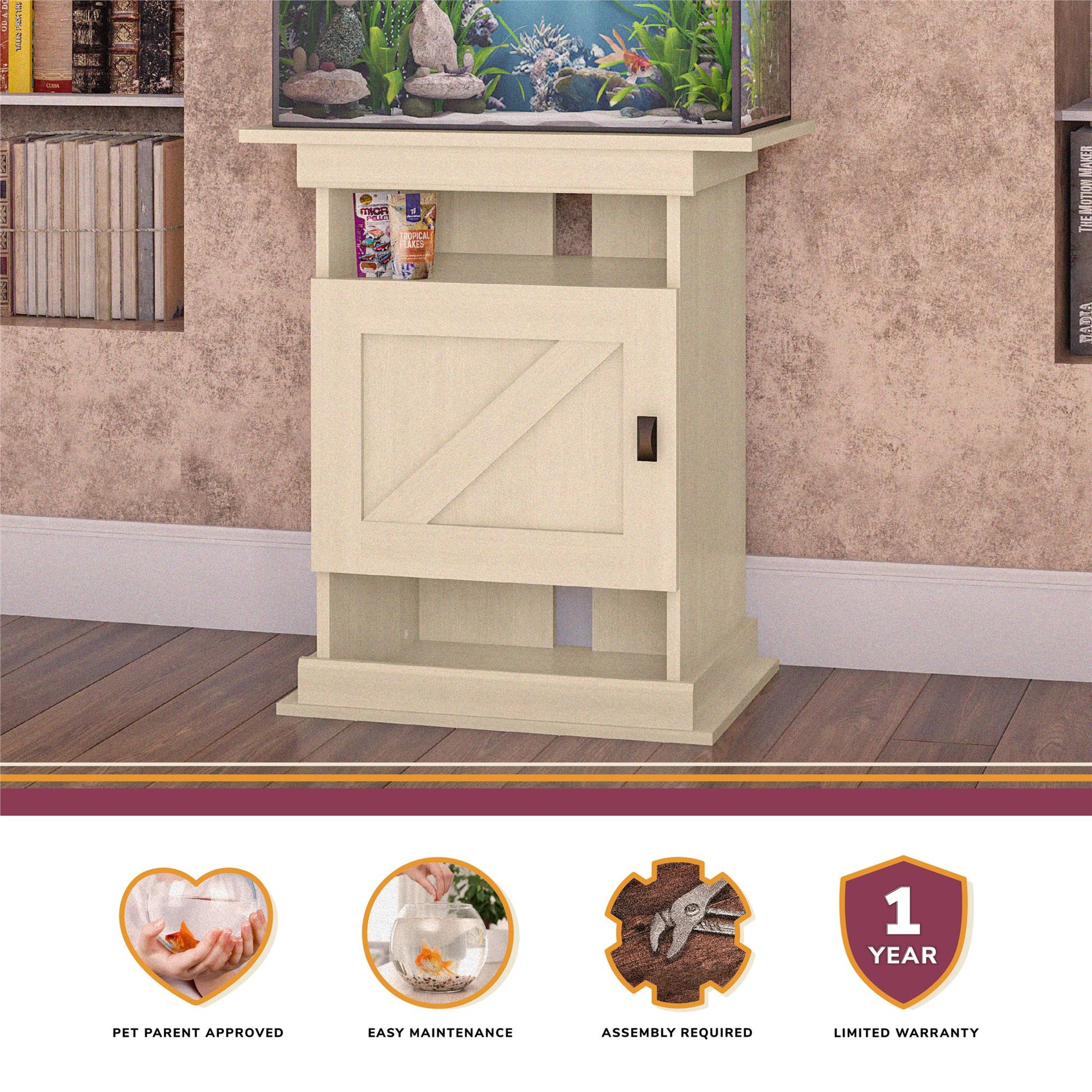 Flipper Farmington Rustic Farmhouse Aquarium Stand For 10 or 20 Gallon Tank - Ivory Oak