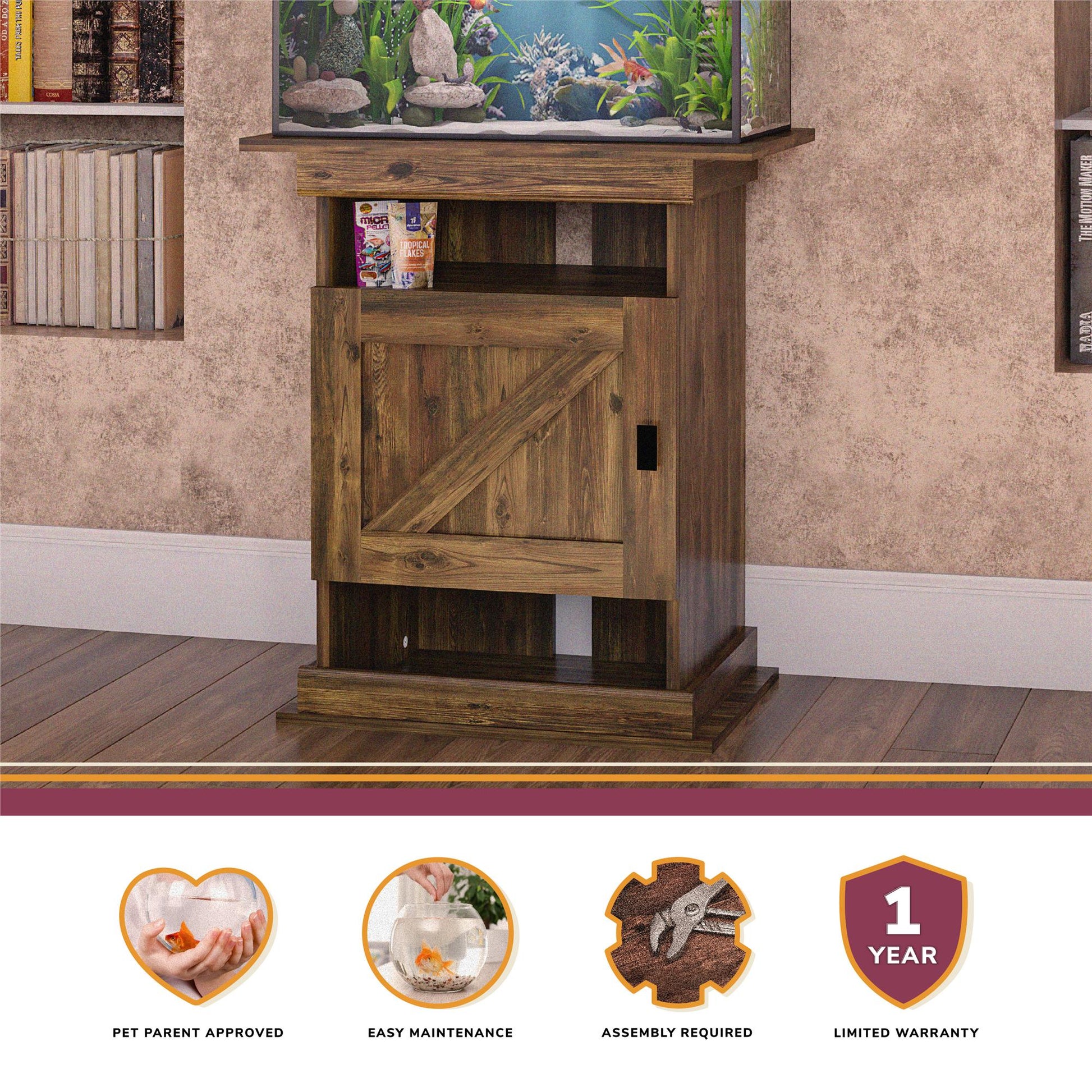 Flipper Farmington Rustic Farmhouse Aquarium Stand For 10 or 20 Gallon Tank - Rustic