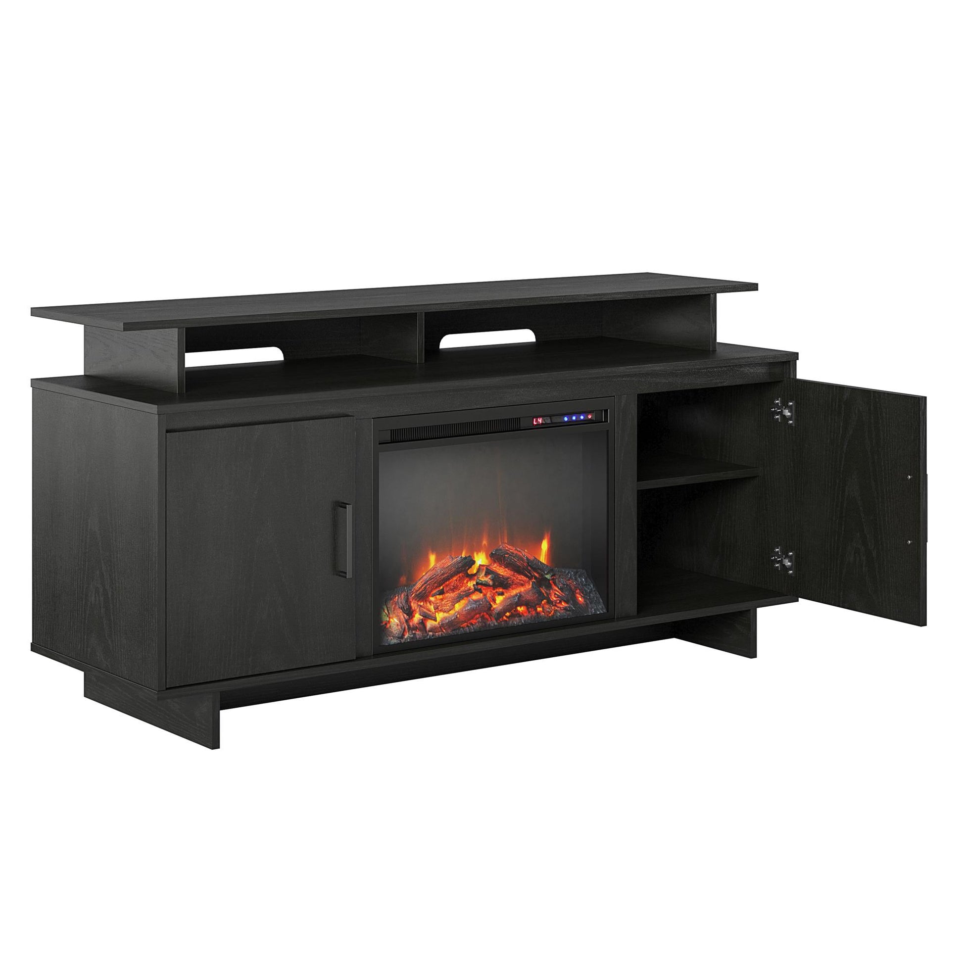 Merritt Avenue Electric Fireplace TV Console with 2 Storage Cabinets for TVs up to 74" - Black Oak