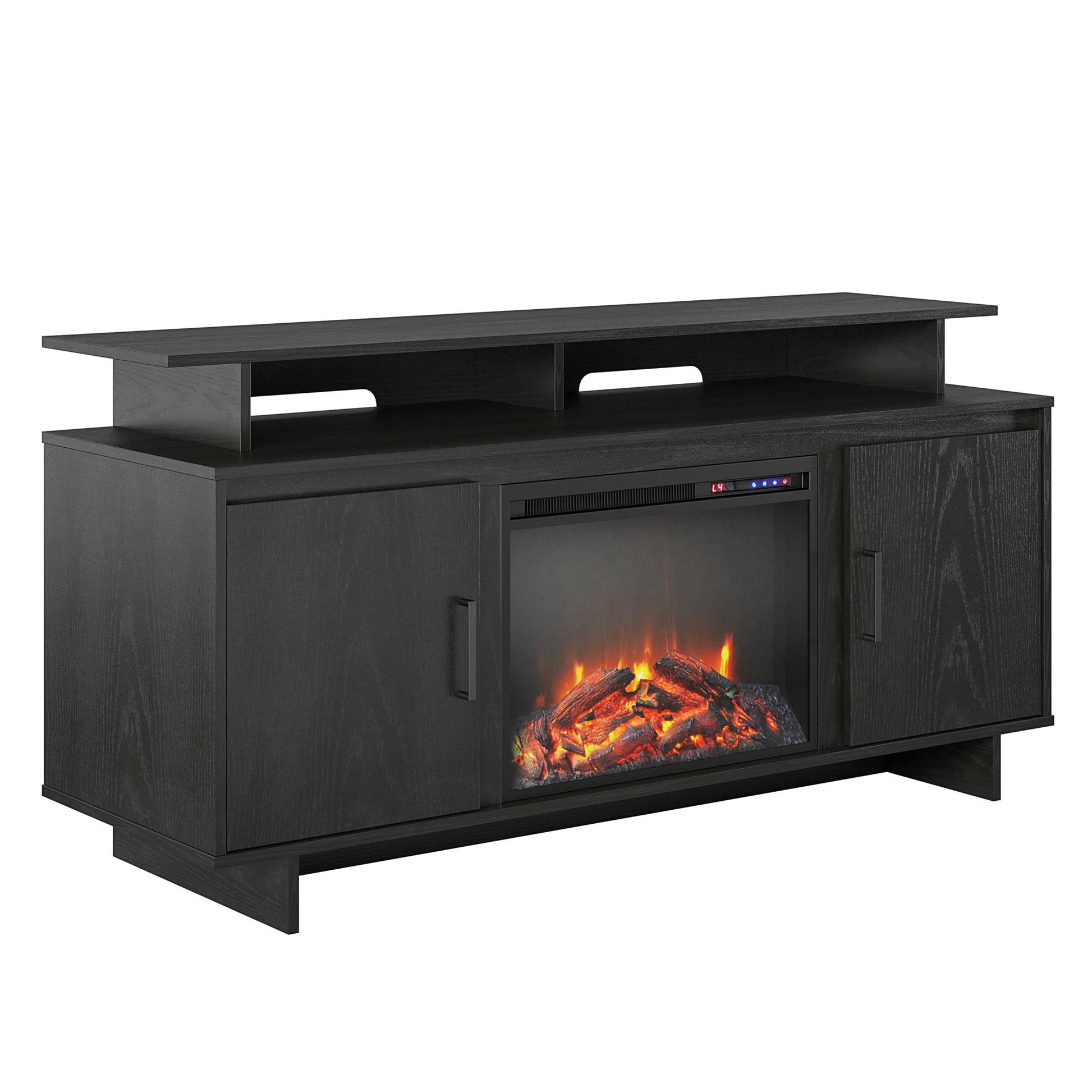 Merritt Avenue Electric Fireplace TV Console with 2 Storage Cabinets for TVs up to 74" - Black Oak
