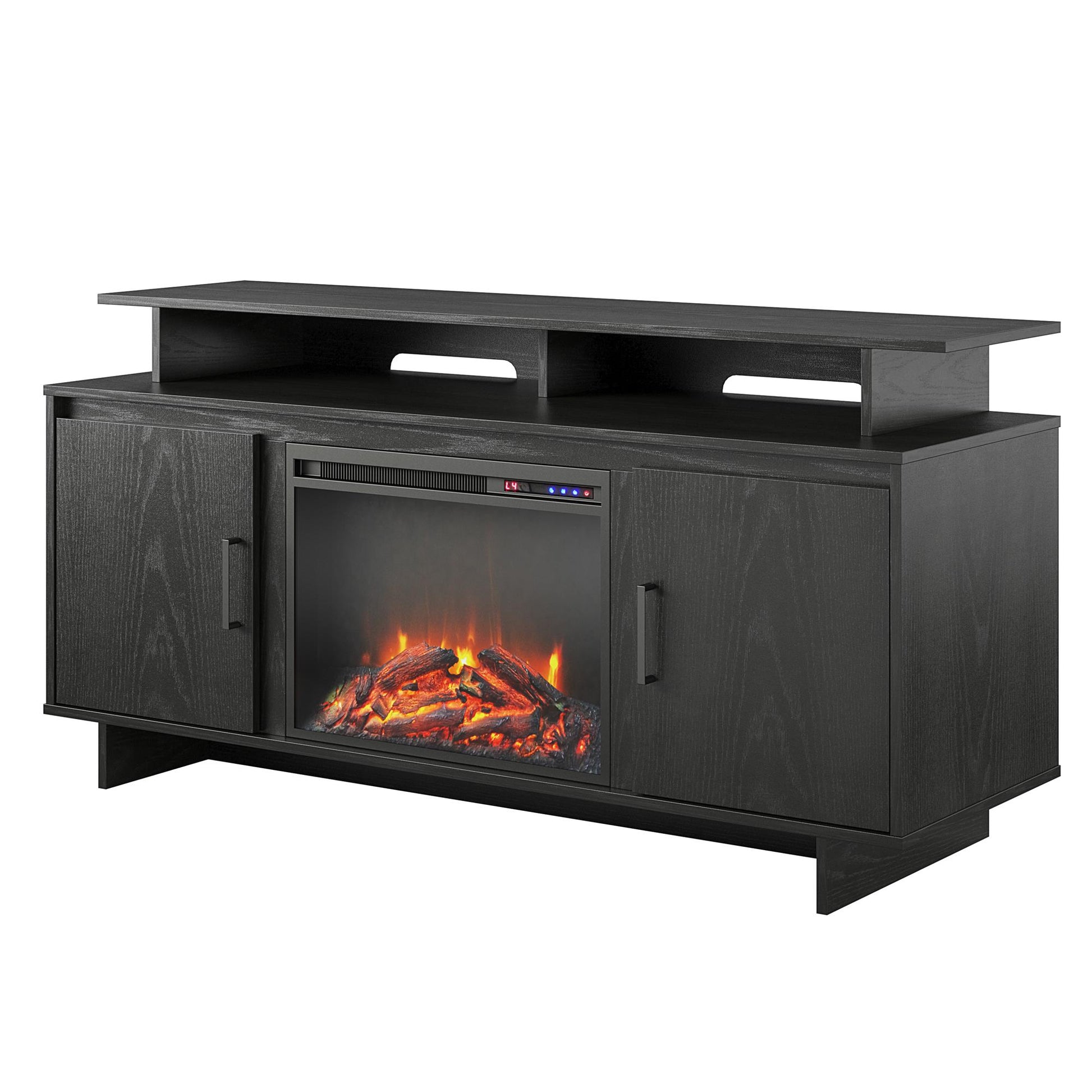 Merritt Avenue Electric Fireplace TV Console with 2 Storage Cabinets for TVs up to 74" - Black Oak