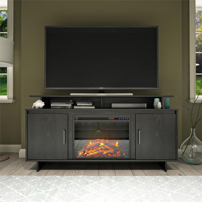Merritt Avenue Electric Fireplace TV Console with 2 Storage Cabinets for TVs up to 74" - Black Oak