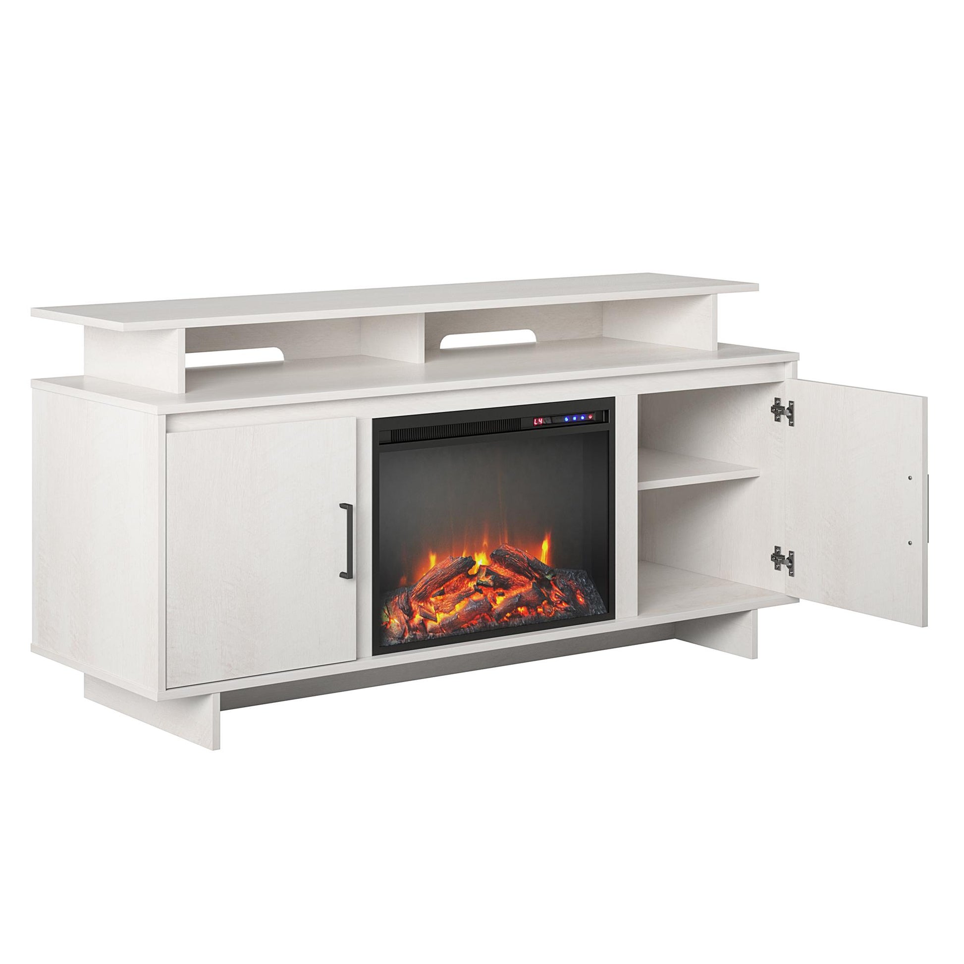 Merritt Avenue Electric Fireplace TV Console with 2 Storage Cabinets for TVs up to 74" - Ivory Oak