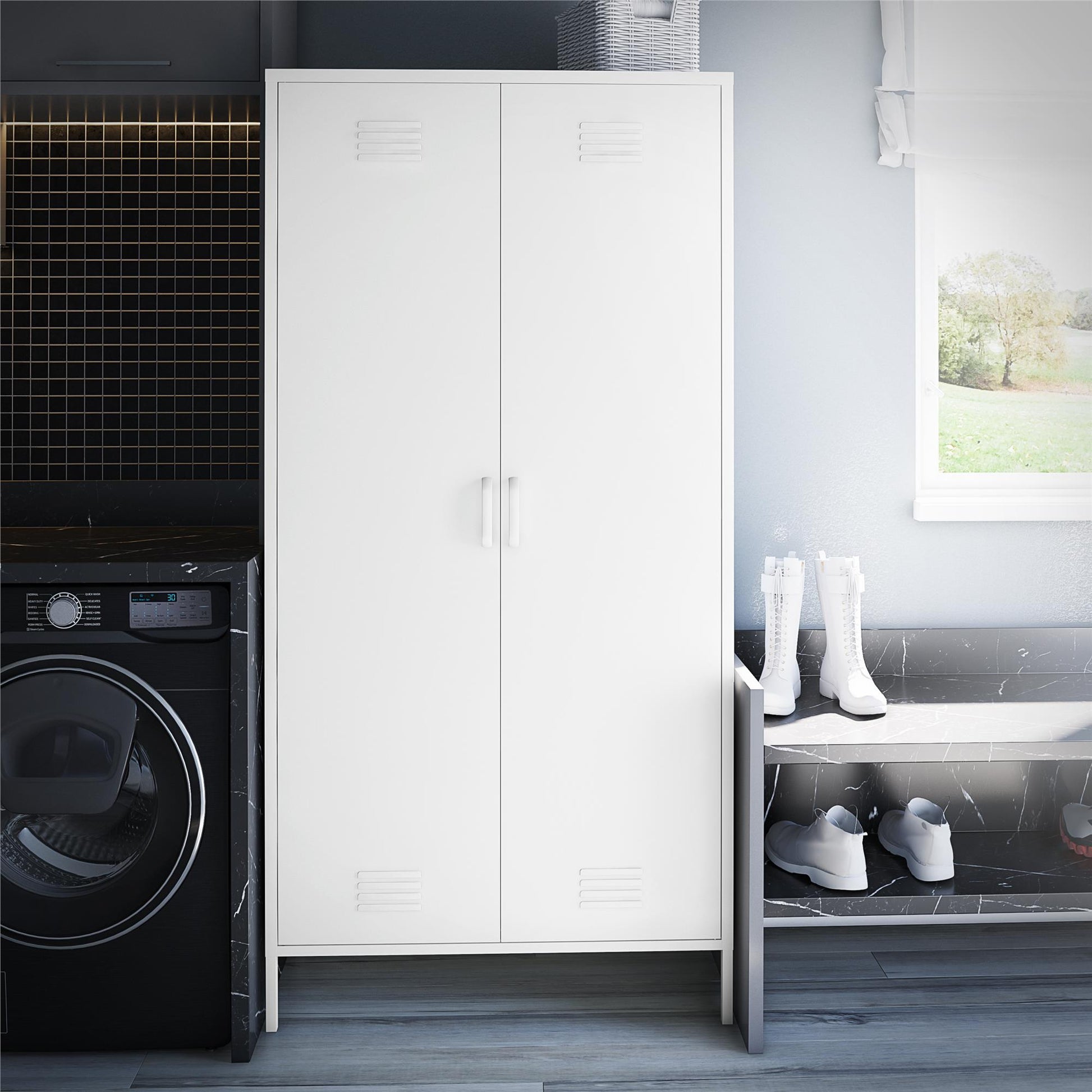 Shadwick Tall 2 Door Closed Metal Storage Locker Cabinet - White