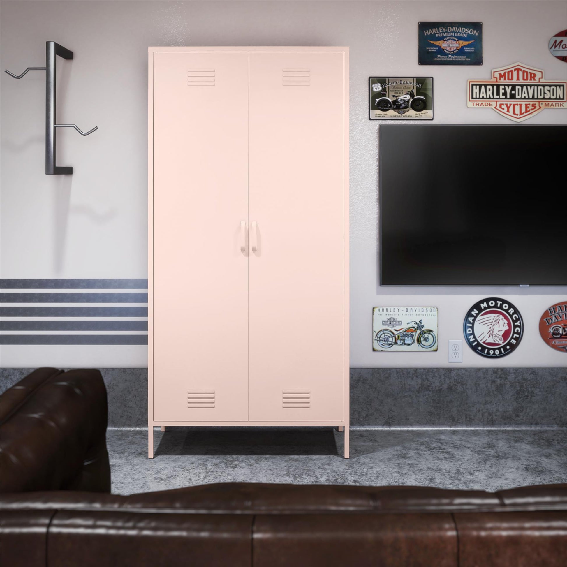 Shadwick Tall 2 Door Closed Metal Storage Locker Cabinet - Pale Pink