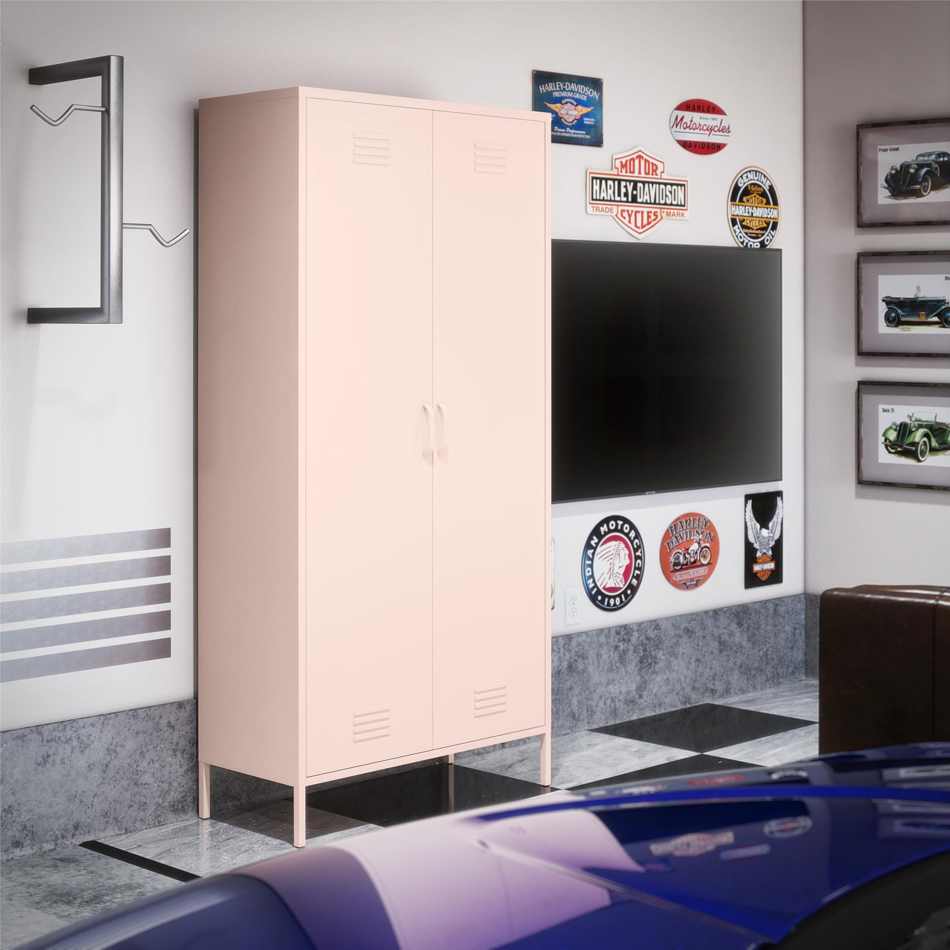 Shadwick Tall 2 Door Closed Metal Storage Locker Cabinet - Pale Pink