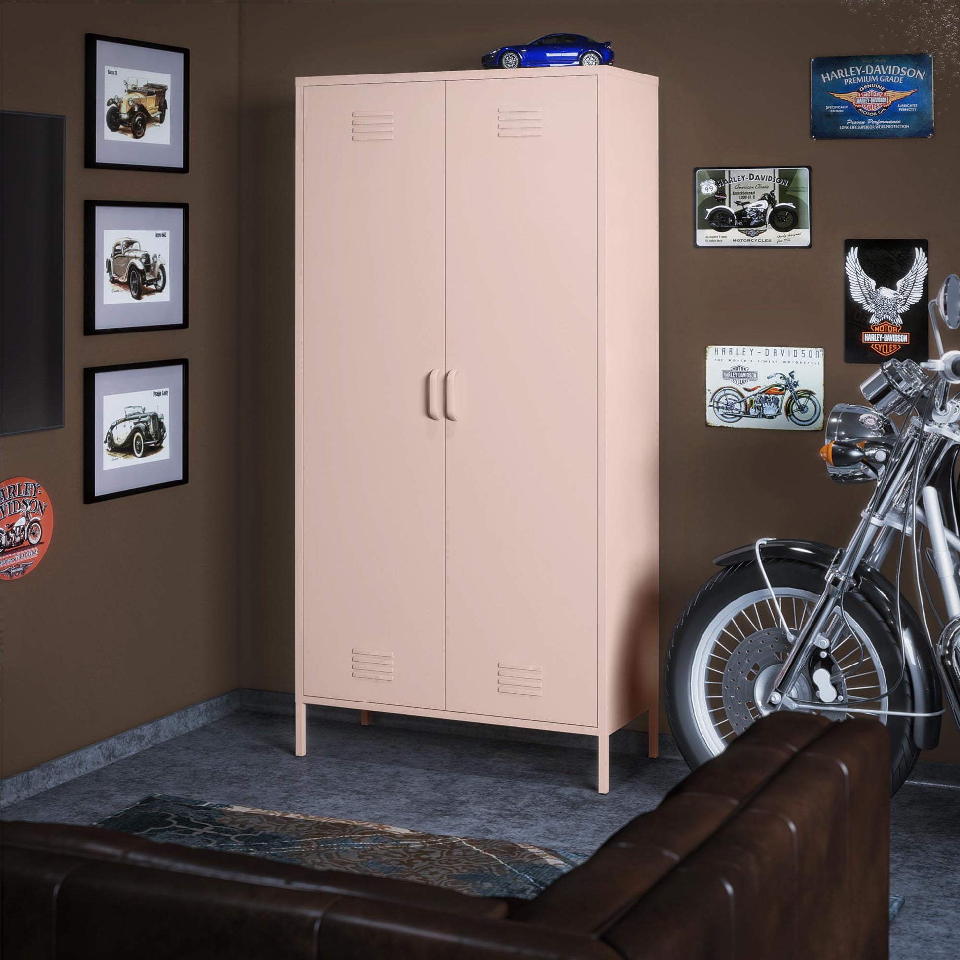 Shadwick Tall 2 Door Closed Metal Storage Locker Cabinet - Pale Pink