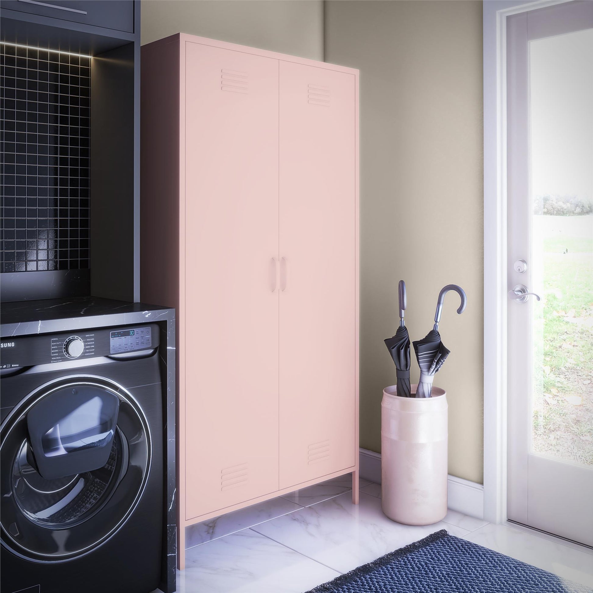Shadwick Tall 2 Door Closed Metal Storage Locker Cabinet - Pale Pink